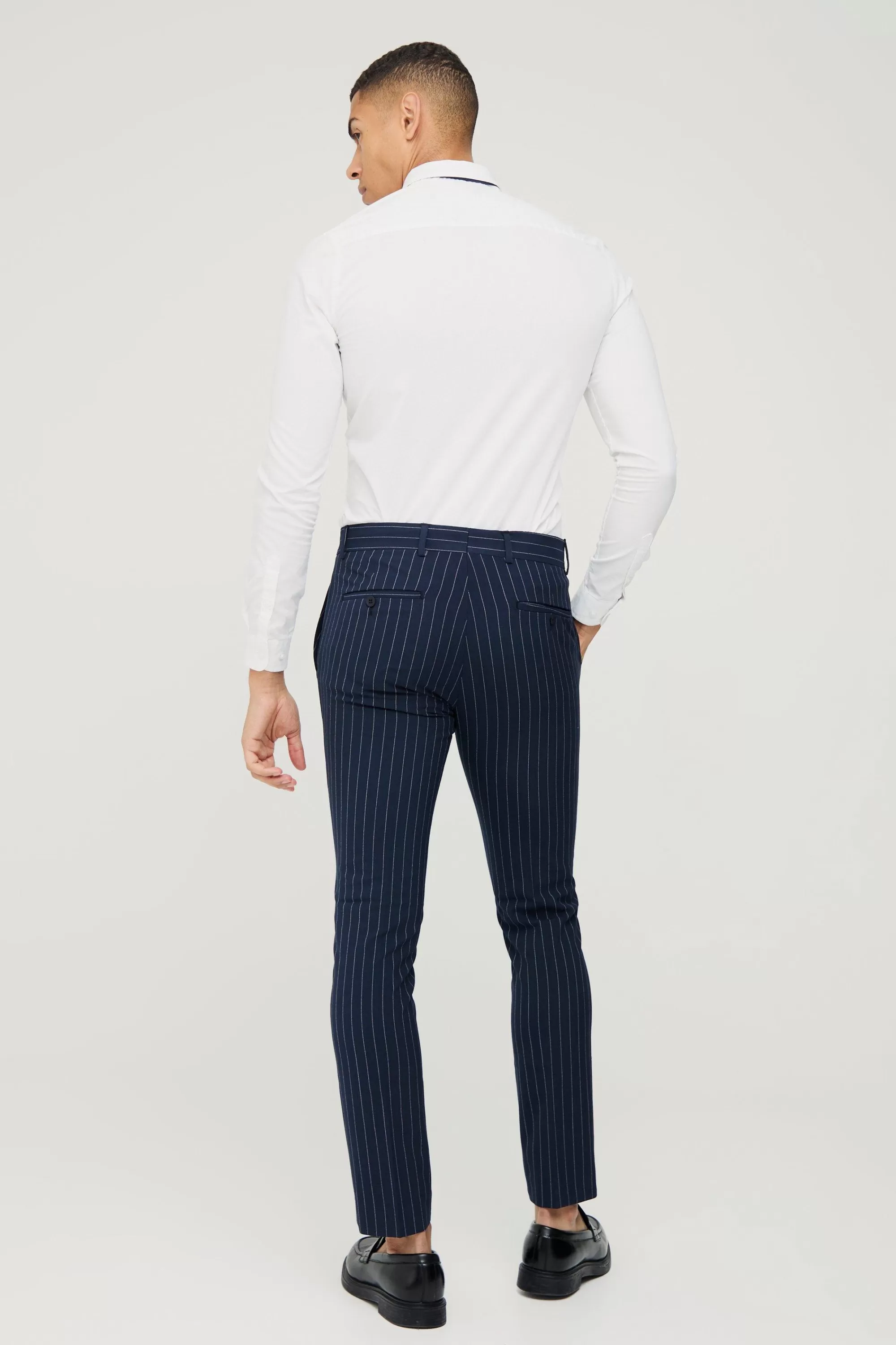 boohooMAN Skinny Fit Pinstripe Suit Trousers | UK