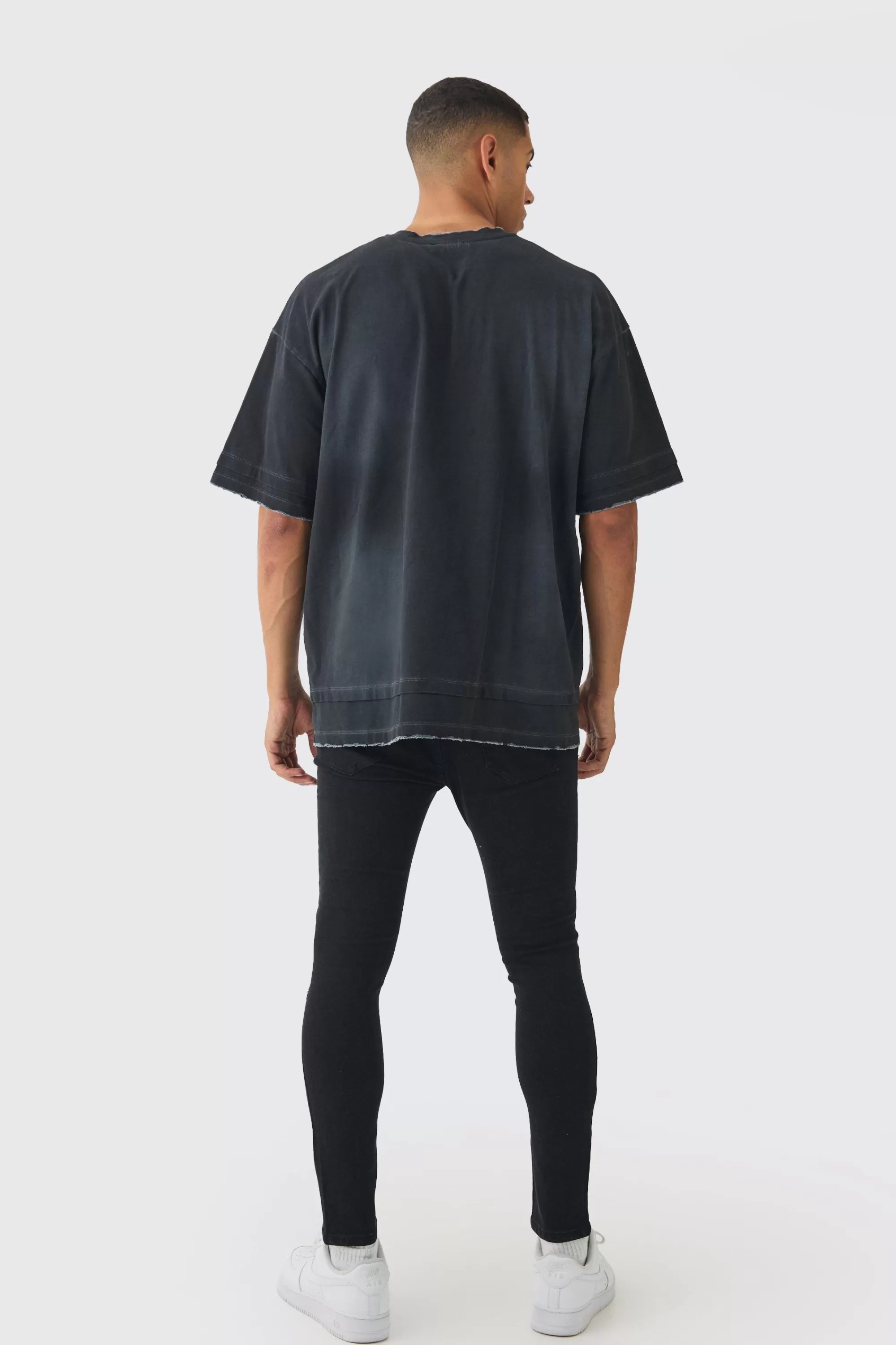 boohooMAN Skinny Fit Rip & Repair Paisley Leopard Jeans | UK