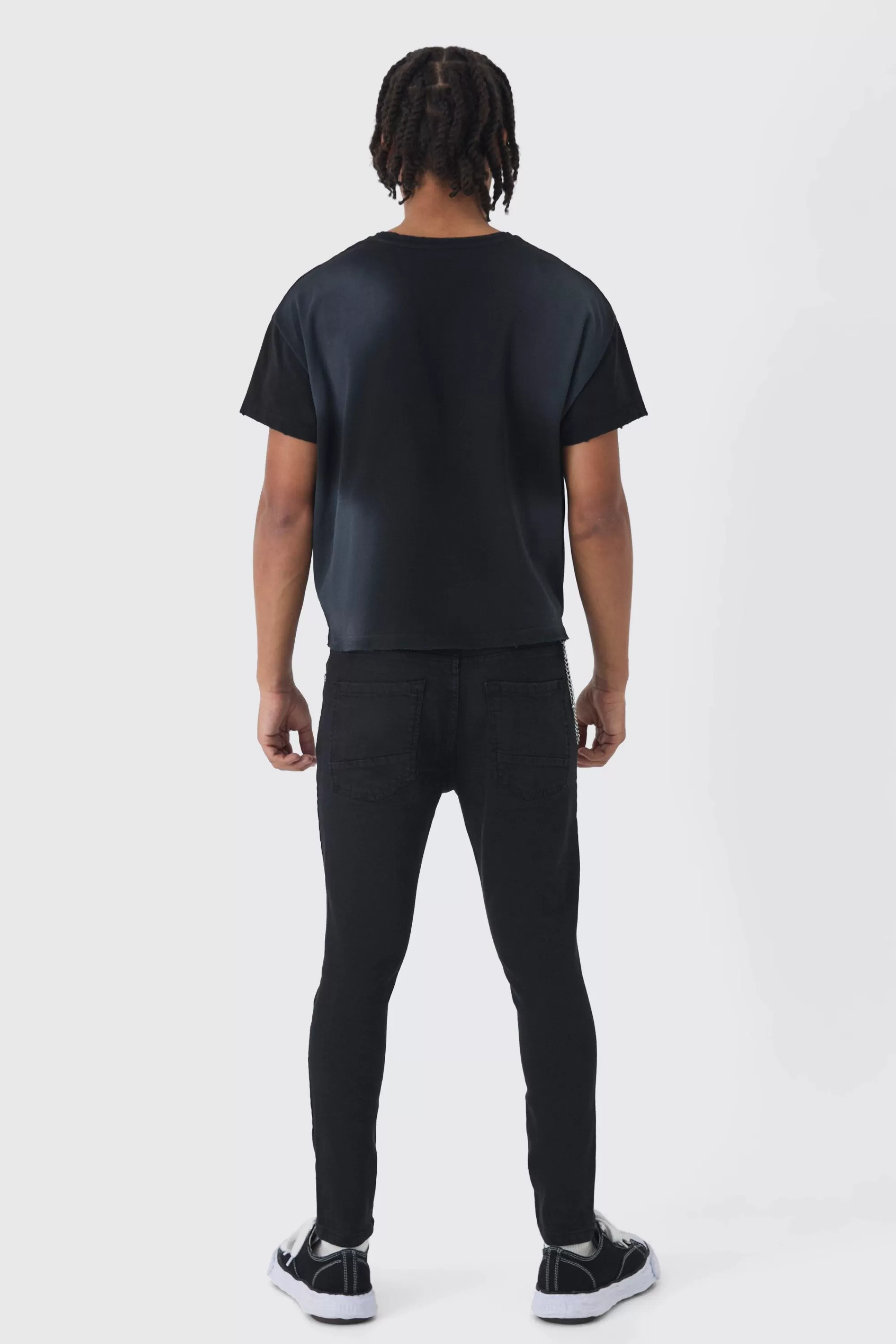 boohooMAN Skinny Fit Ripped Jeans With Chain | UK