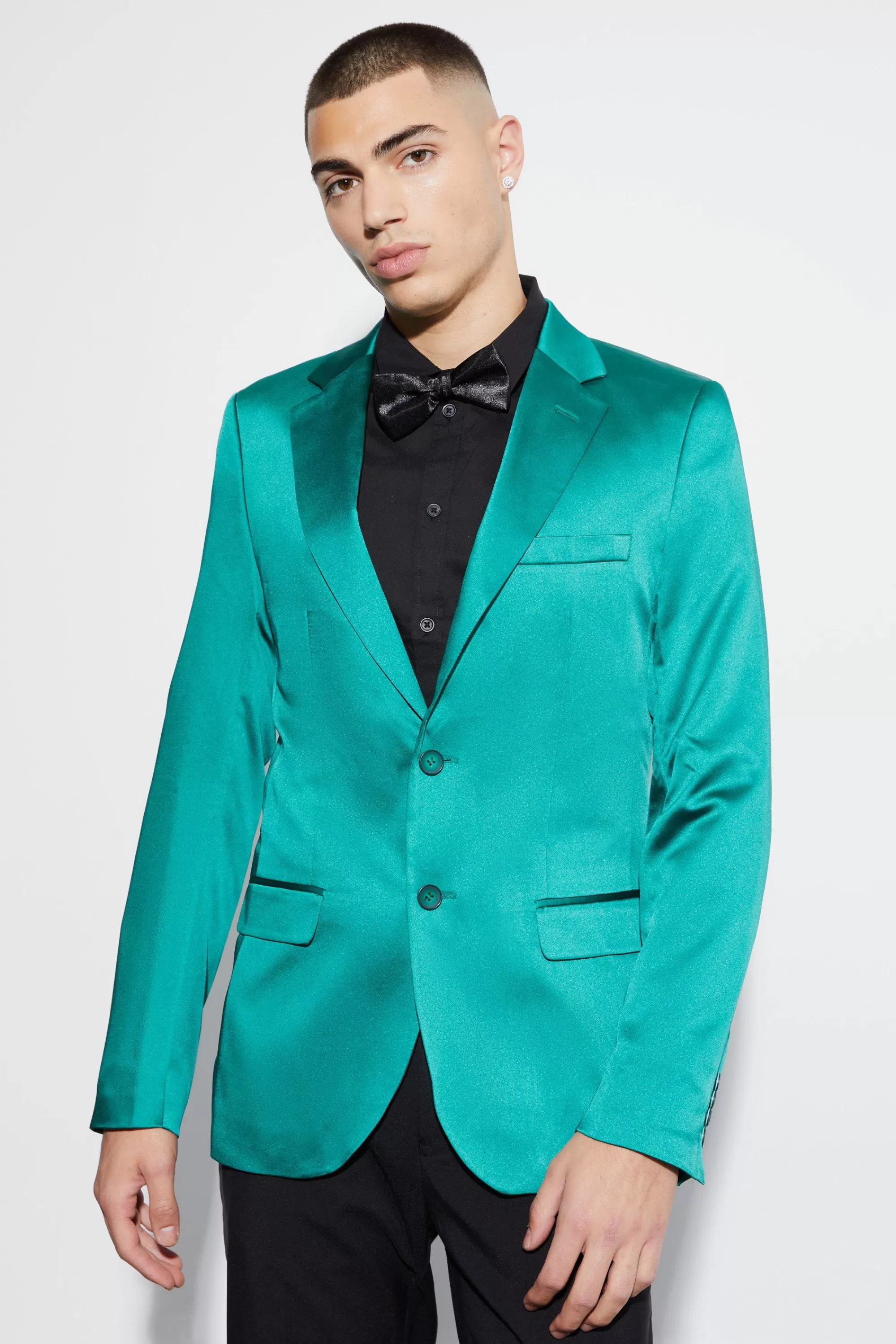 boohooMAN Skinny Fit Satin Suit Jacket | UK