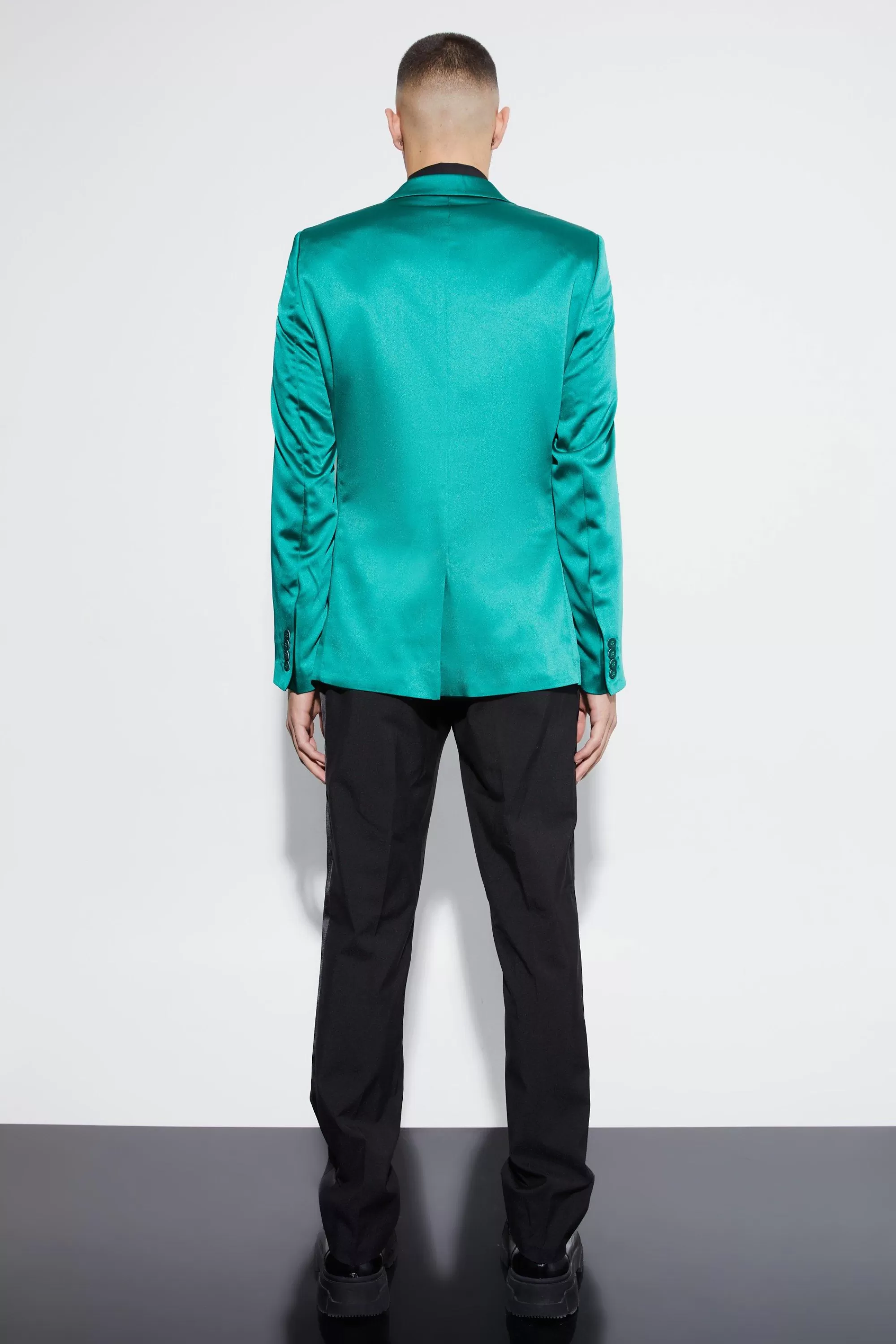 boohooMAN Skinny Fit Satin Suit Jacket | UK