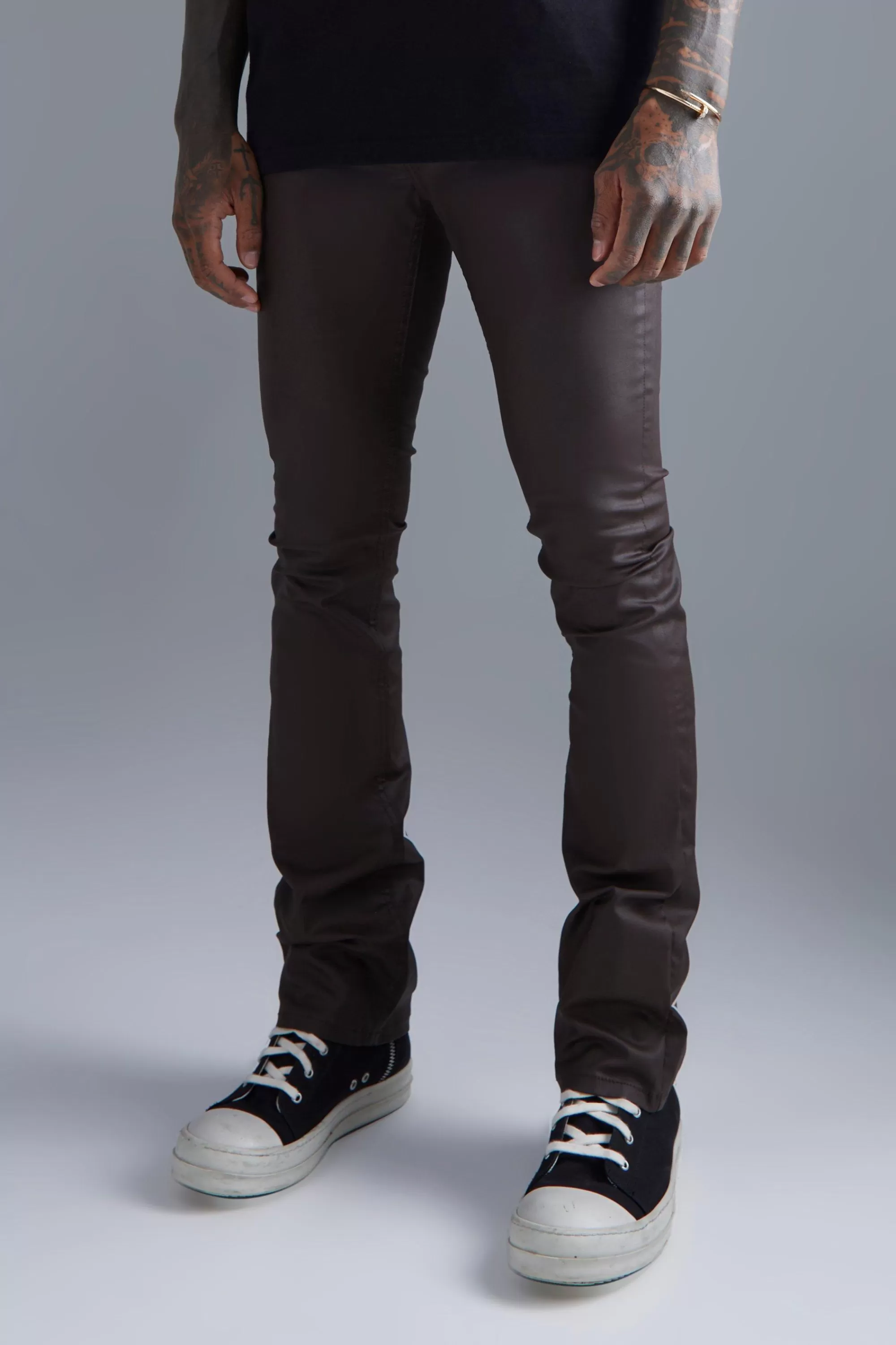 boohooMAN Skinny Flare Coated Jeans | UK