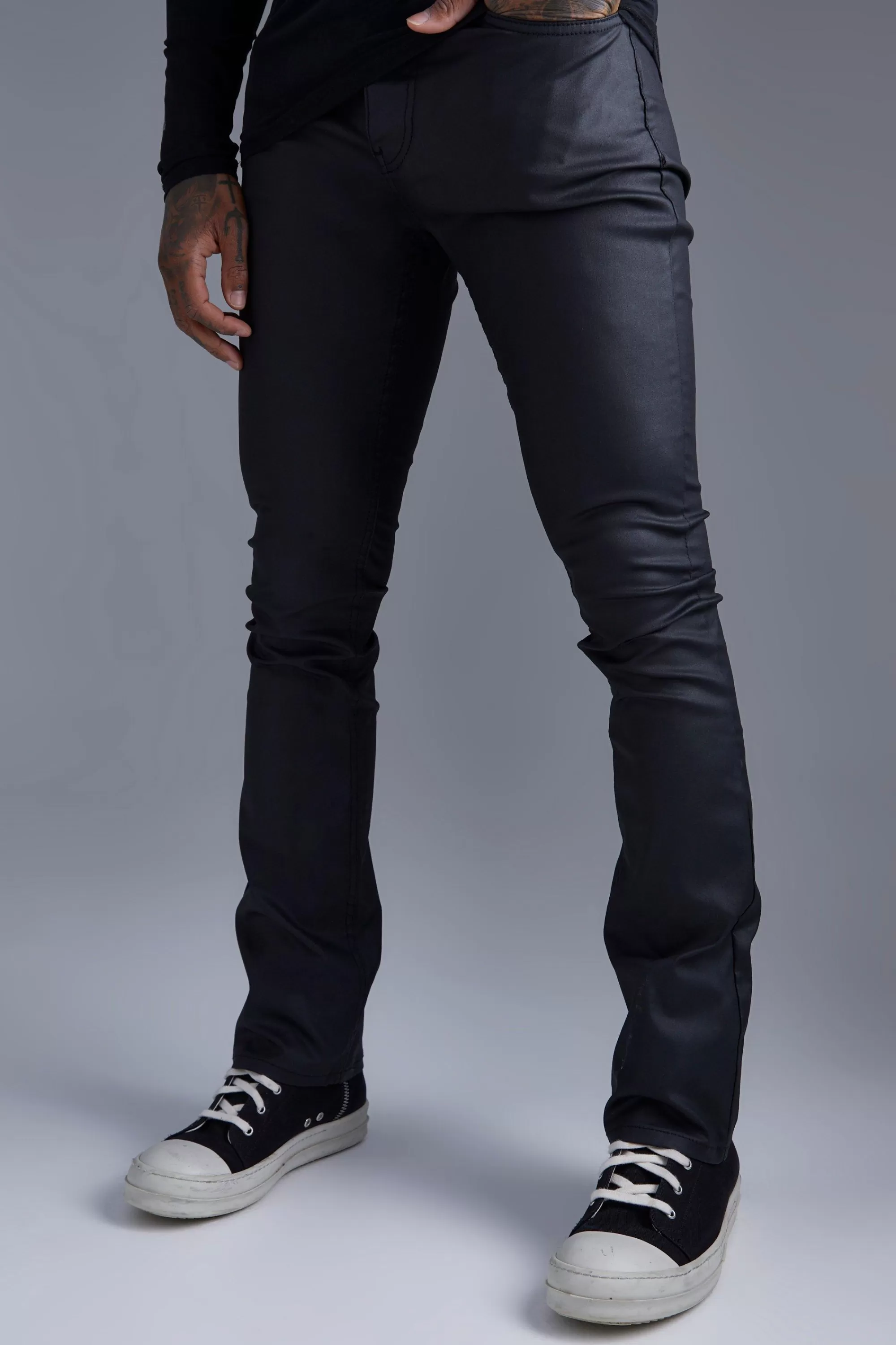 boohooMAN Skinny Flare Coated Jeans | UK
