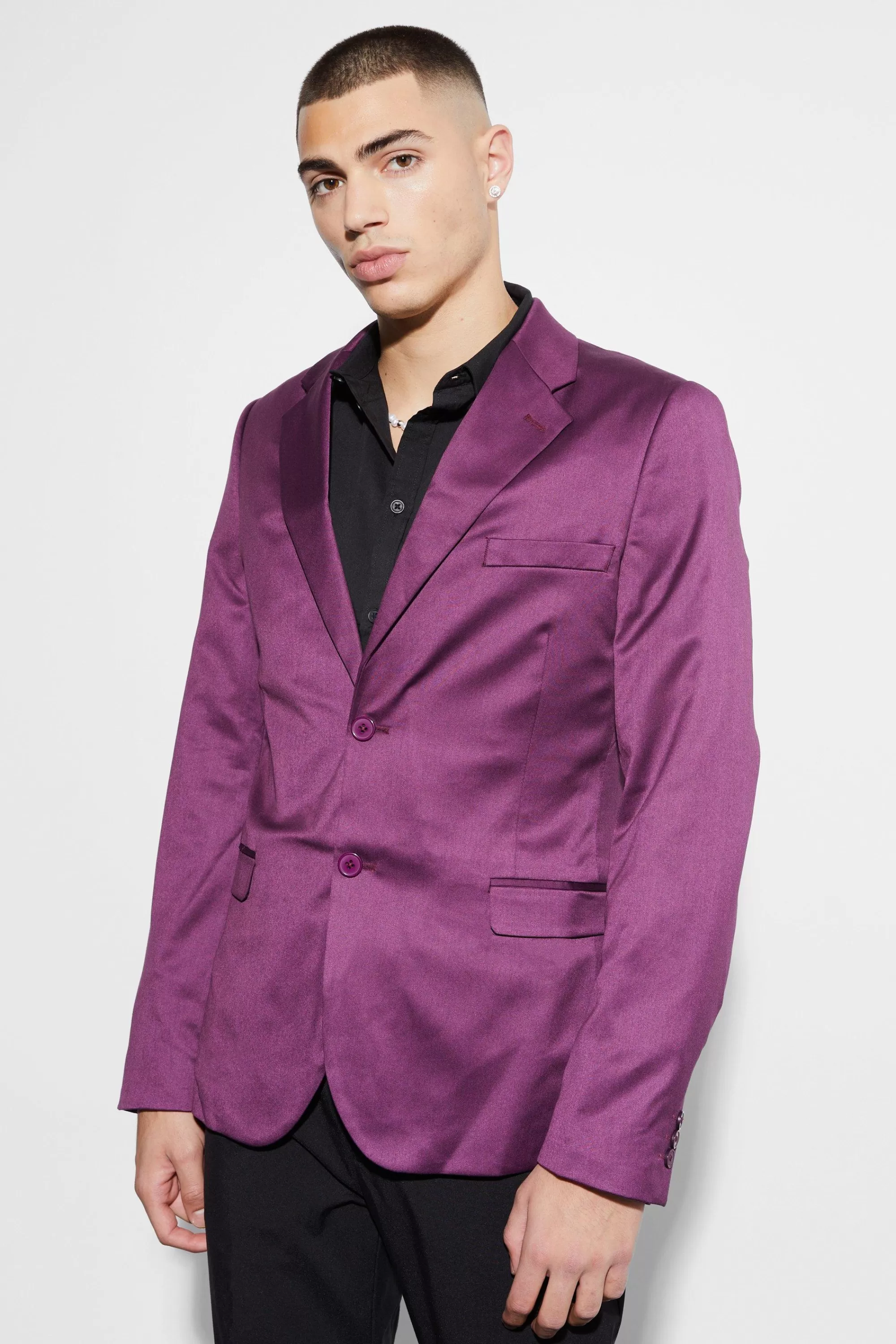 boohooMAN Skinny Satin Suit Jacket | UK