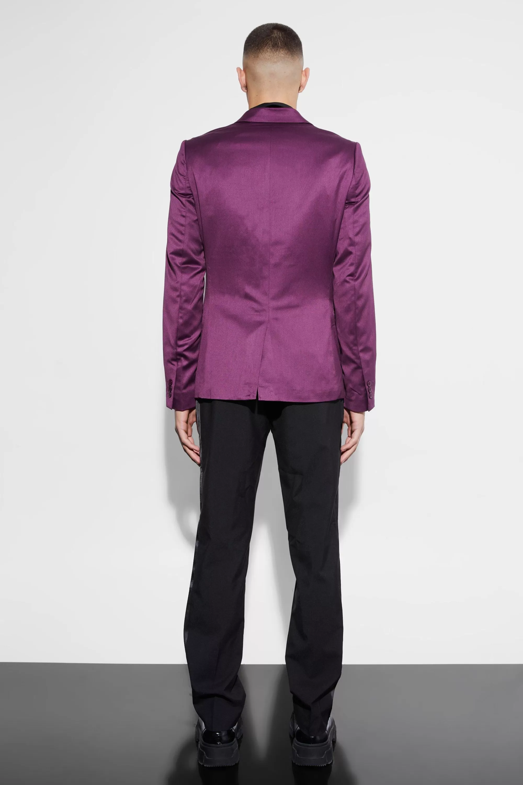 boohooMAN Skinny Satin Suit Jacket | UK