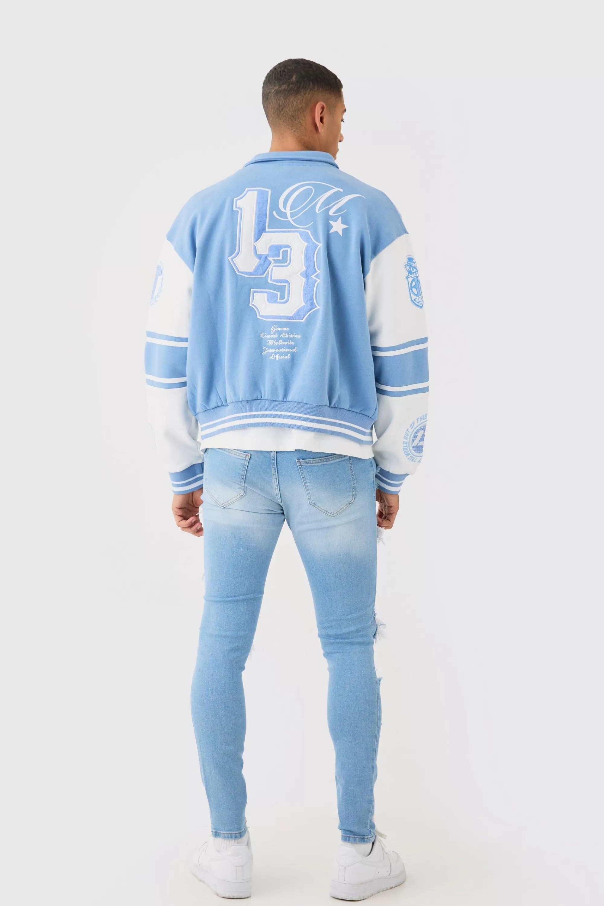 boohooMAN Skinny Stretch All Over Rip Bleached Denim Jean In | UK