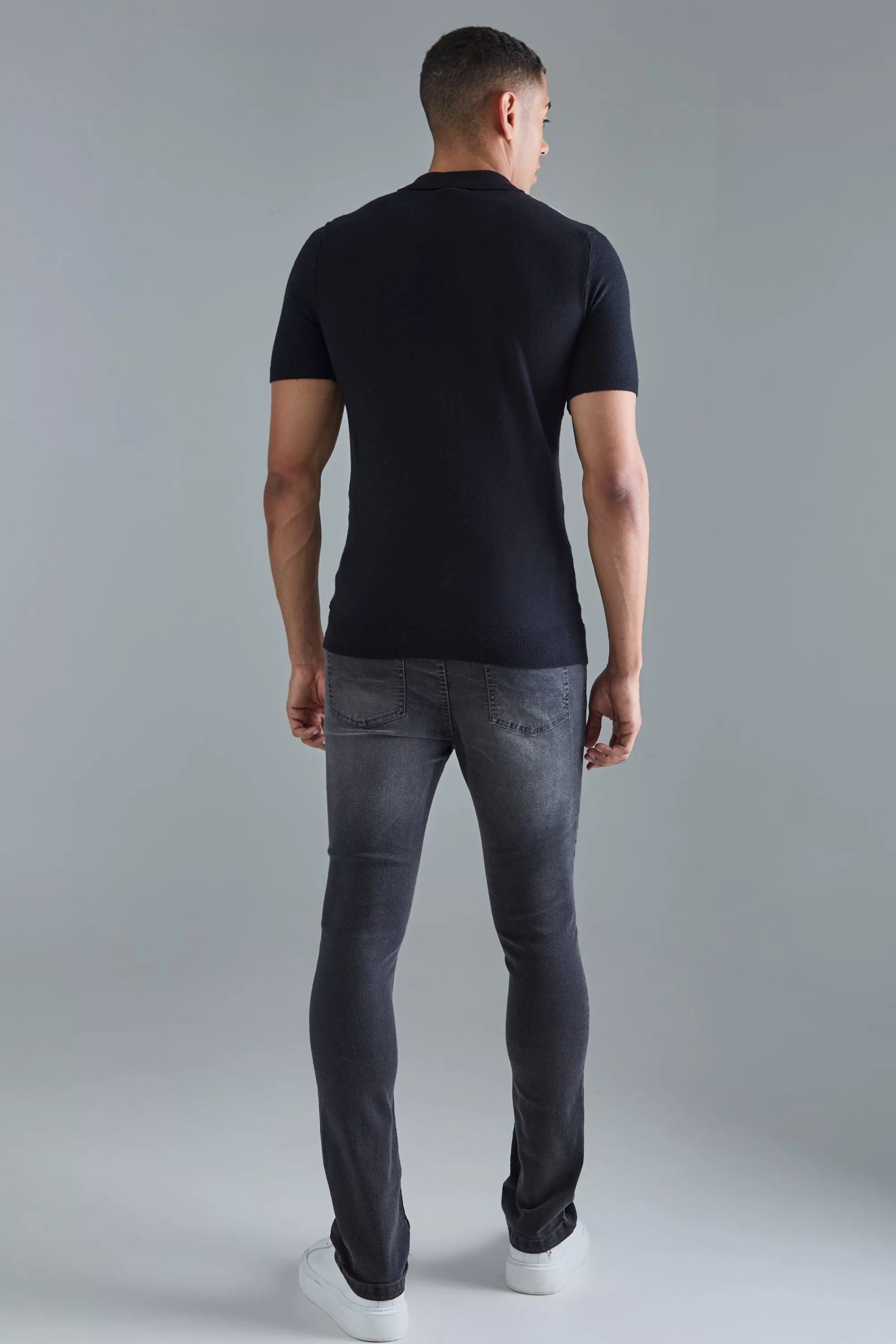 boohooMAN Skinny Stretch Flare Jeans In | UK