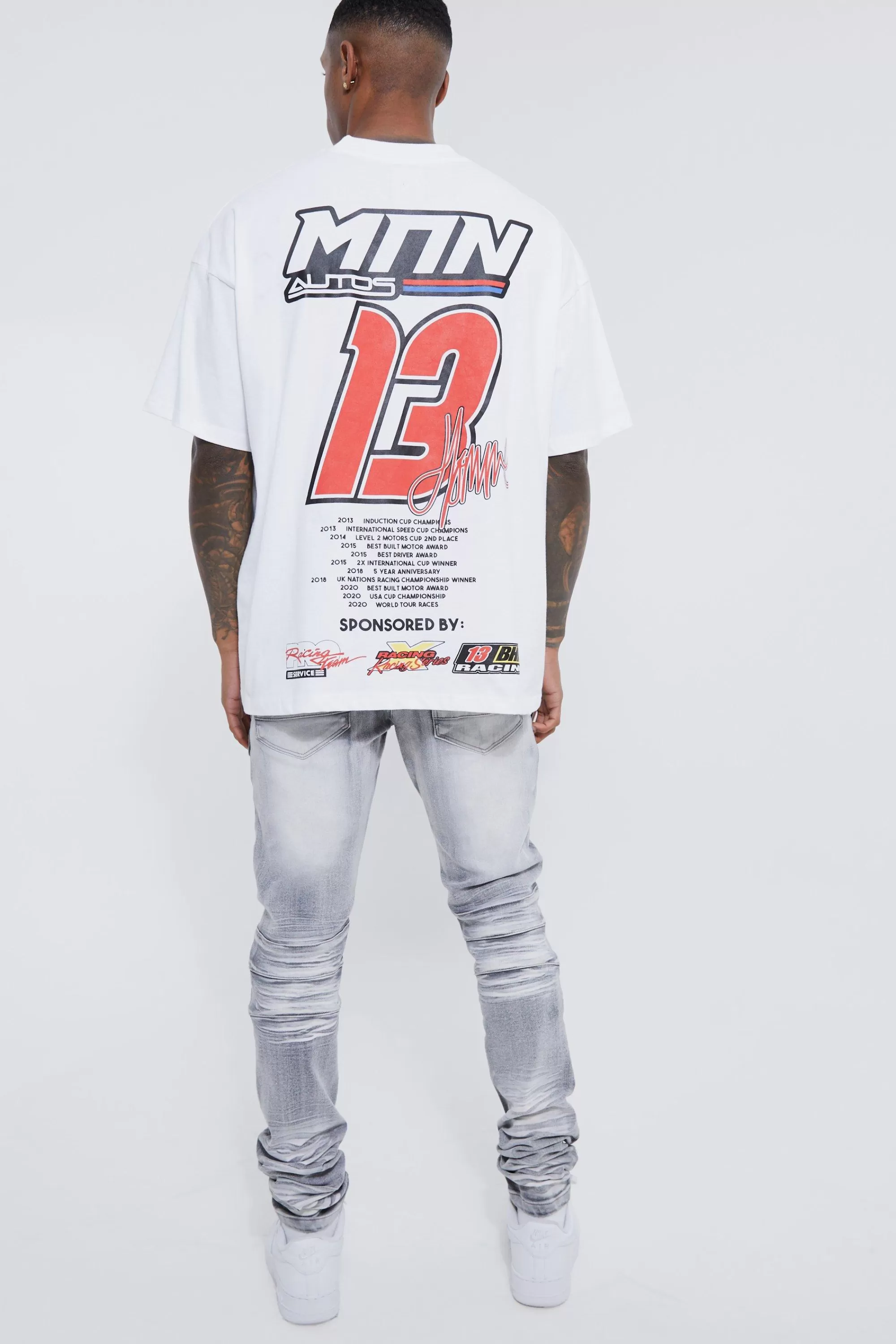 boohooMAN Skinny Stretch Heavy Bleached Ripped Jean | UK