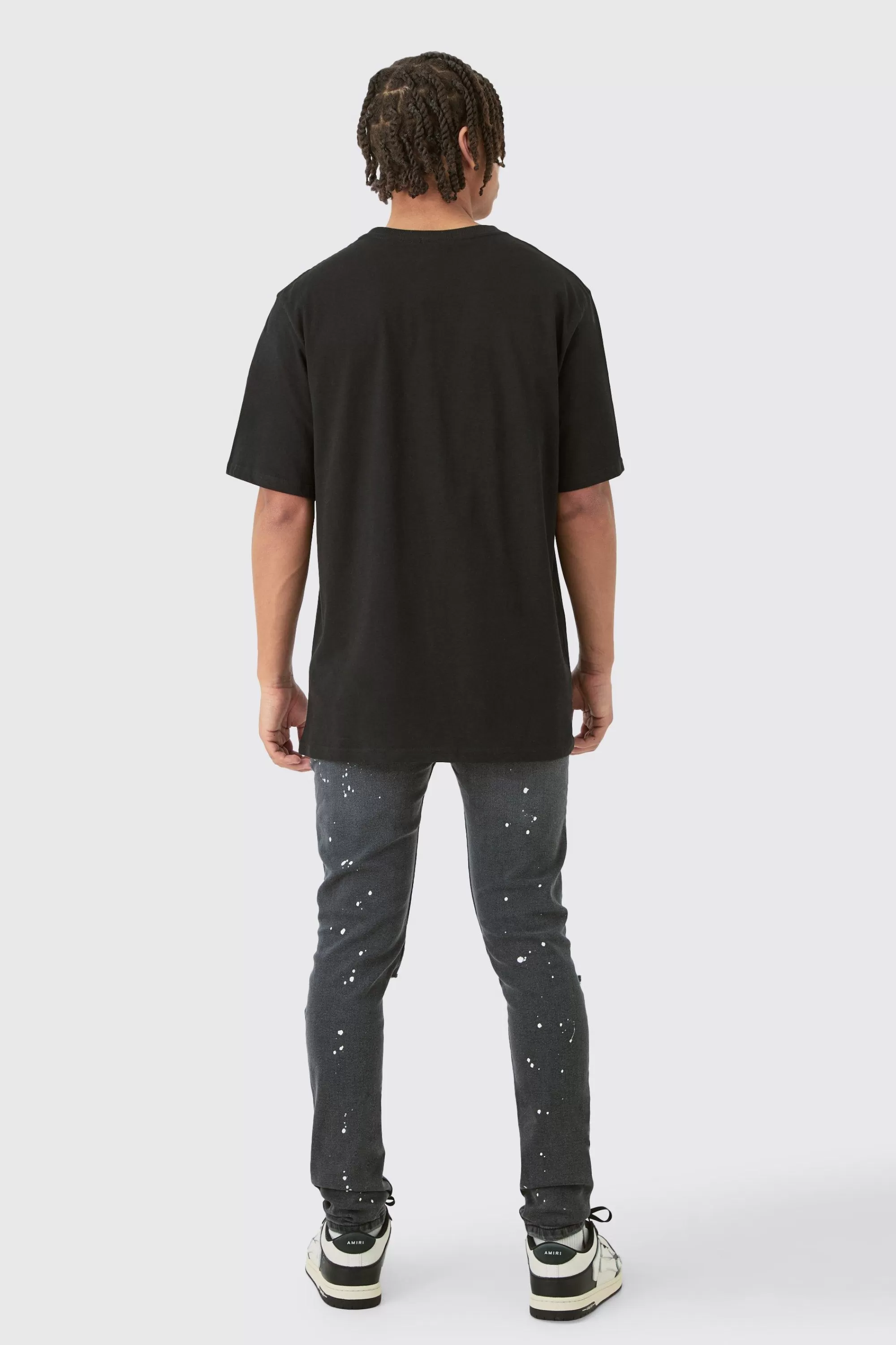 boohooMAN Skinny Stretch Paint Splatter Ripped Jeans | UK