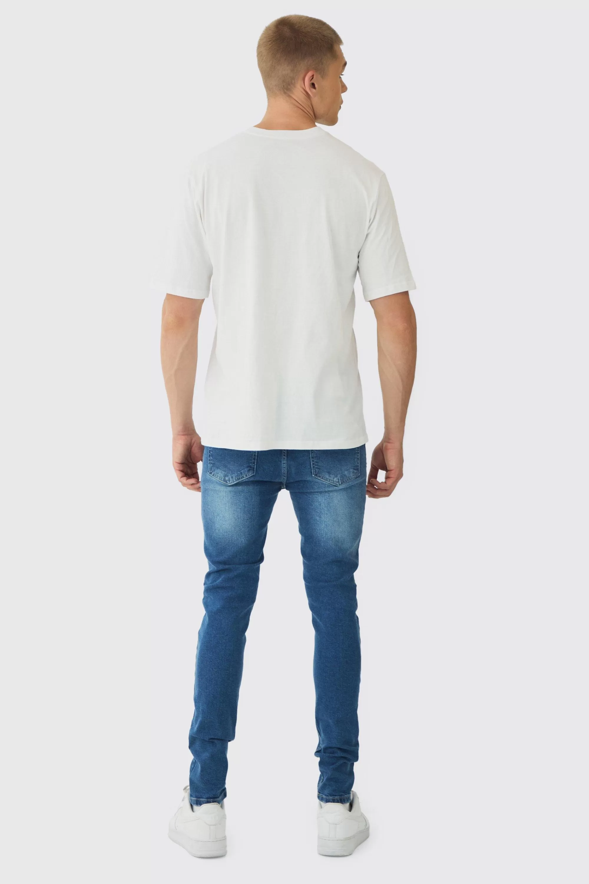 boohooMAN Skinny Stretch Rip & Repair Paint Splatter Jeans | UK