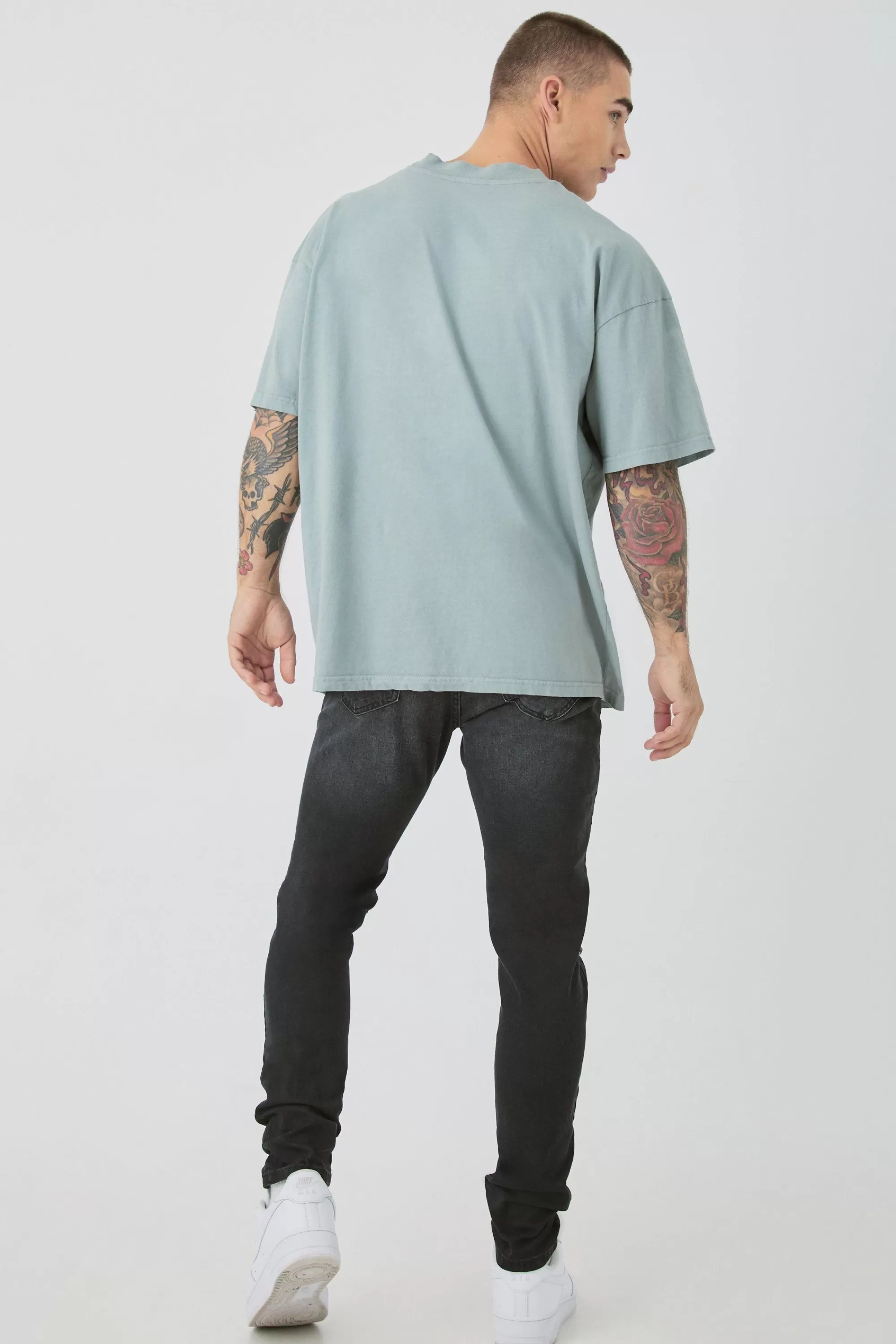 boohooMAN Skinny Stretch Ripped Bandana Jeans In | UK