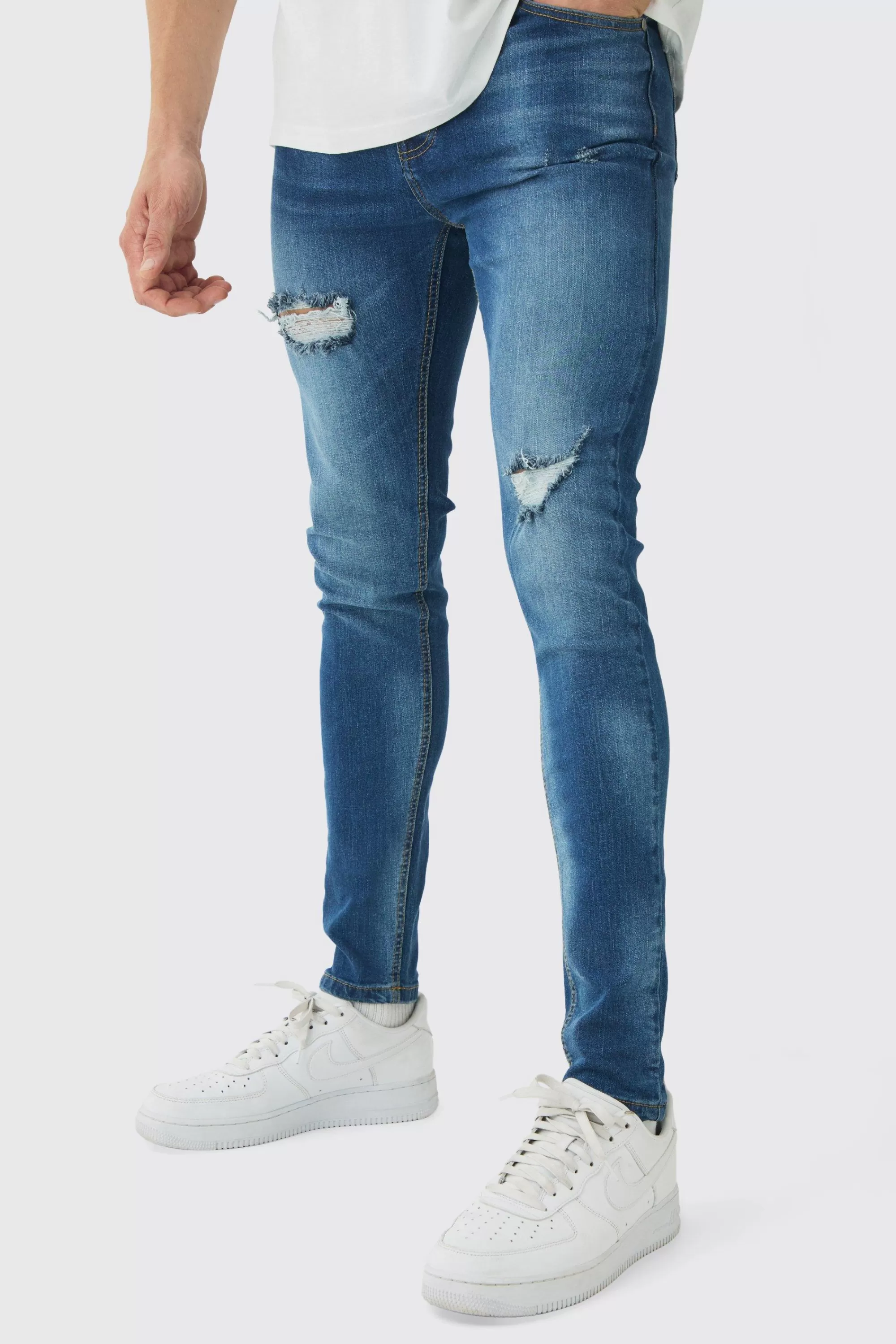 boohooMAN Skinny Stretch Ripped Jeans | UK