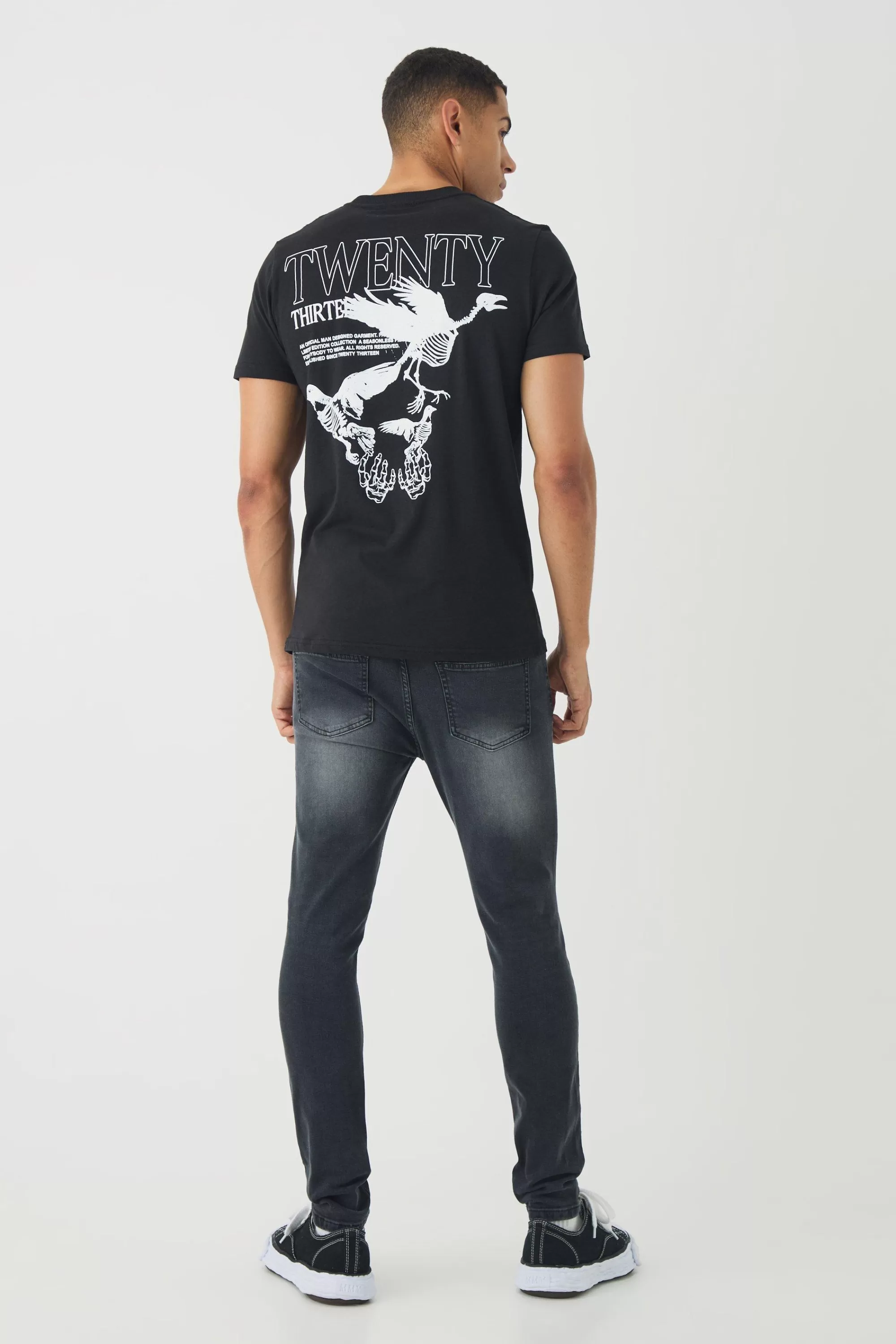 boohooMAN Skinny Stretch Ripped Paint Splatter Jeans | UK
