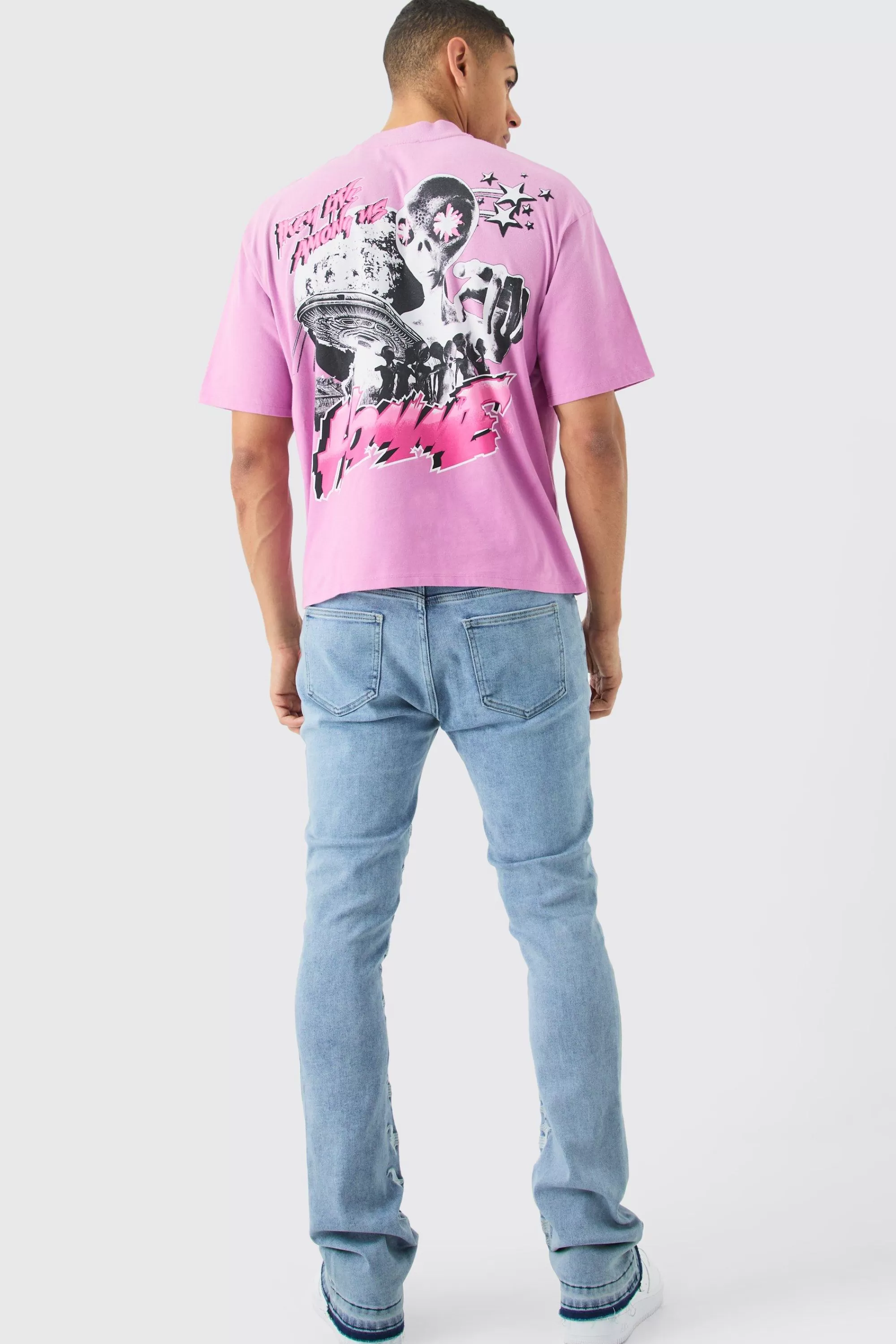 boohooMAN Skinny Stretch Stacked Distressed Embroidered Gusset Jeans | UK