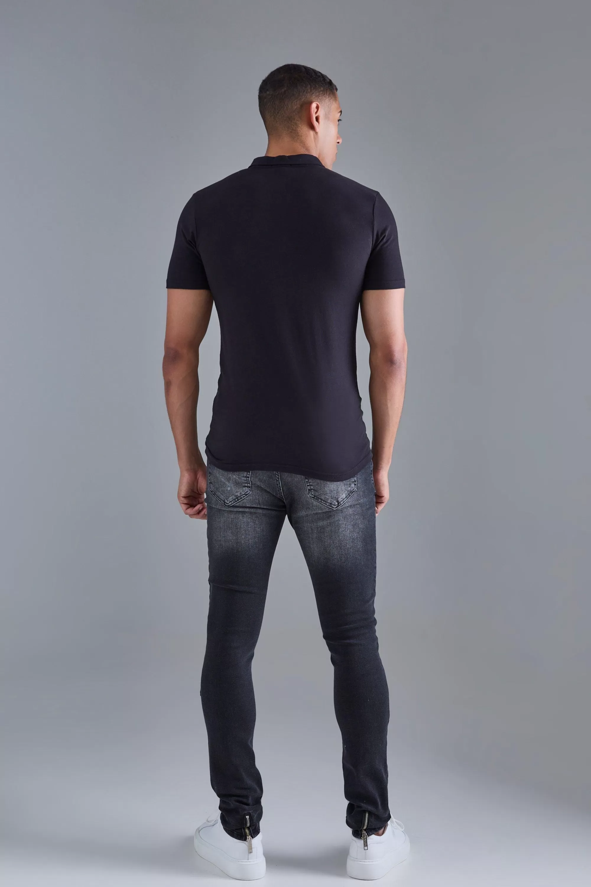 boohooMAN Skinny Stretch Stacked Ripped Carpenter Zip Hem Jeans In | UK