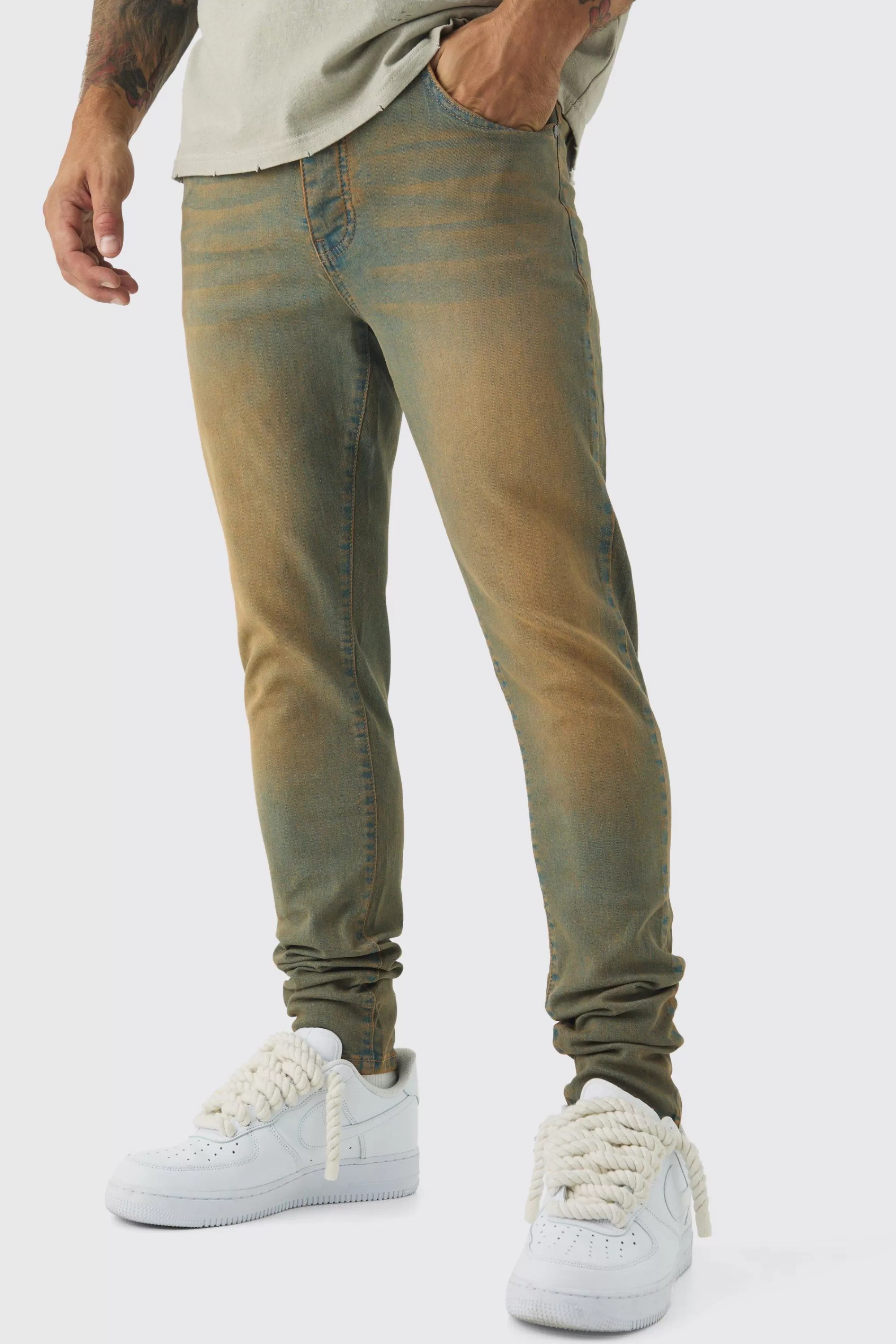 boohooMAN Skinny Stretch Washed Tinted Jeans | UK