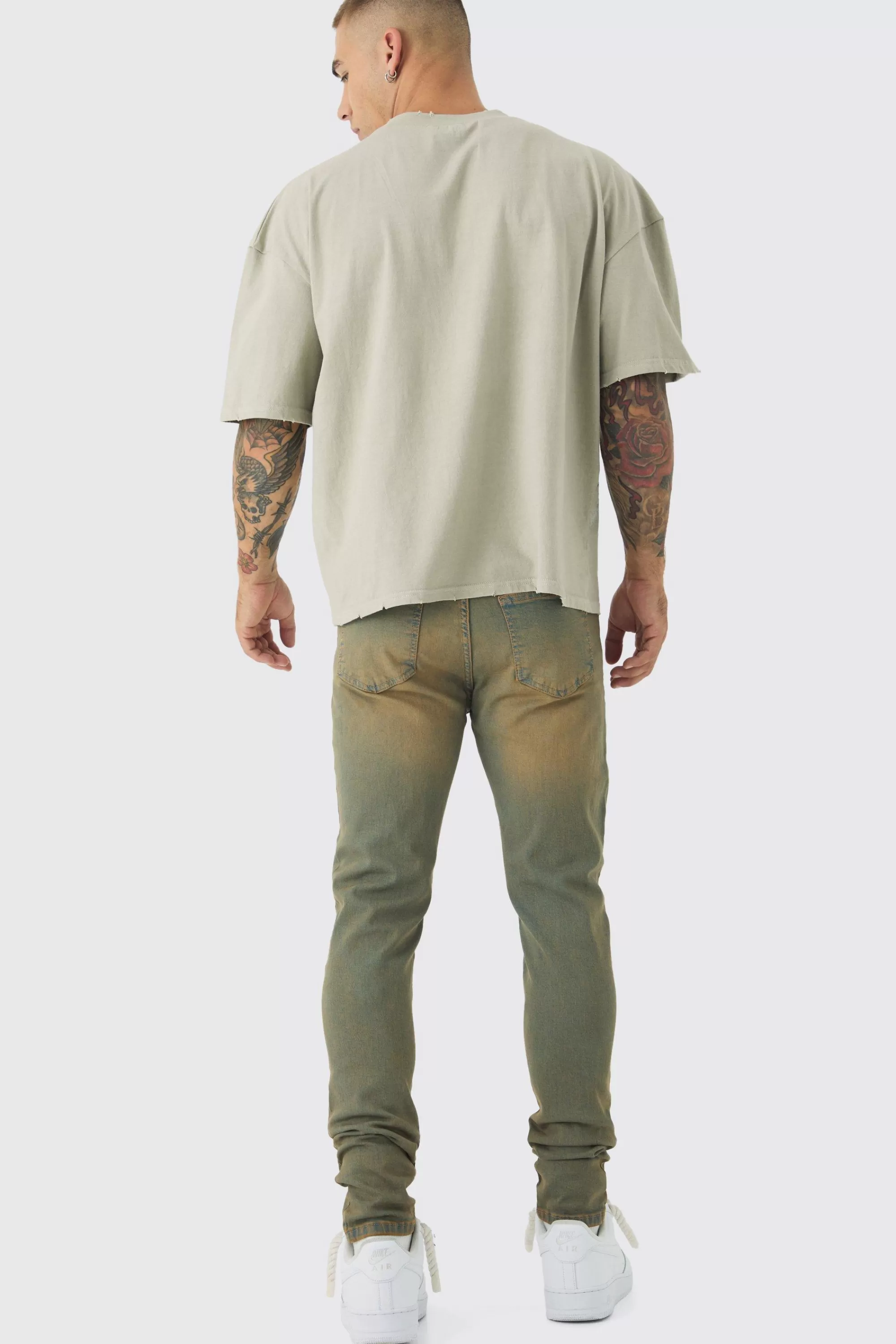 boohooMAN Skinny Stretch Washed Tinted Jeans | UK