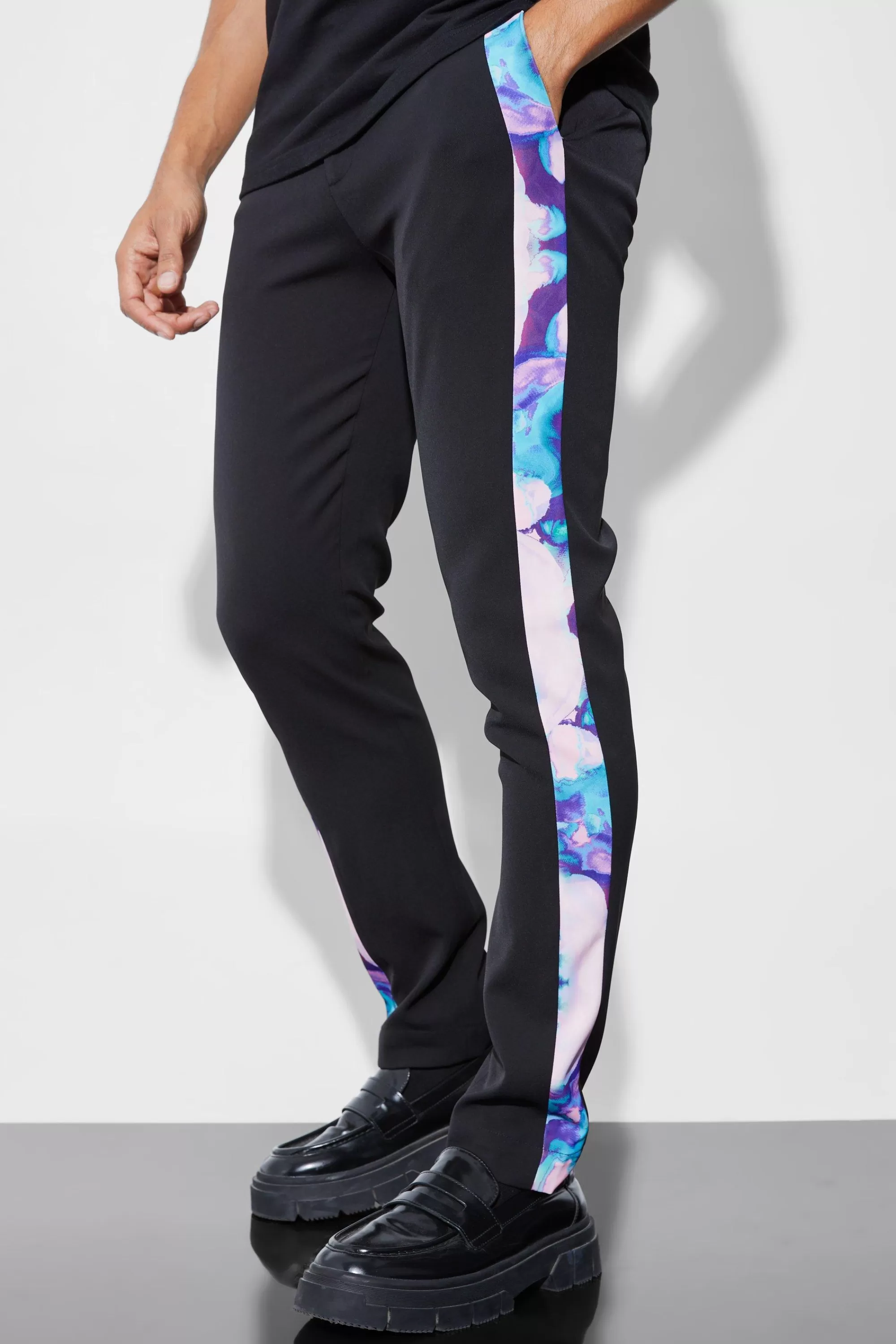boohooMAN Skinny Tailored Trousers With Blurred Side Tape | UK