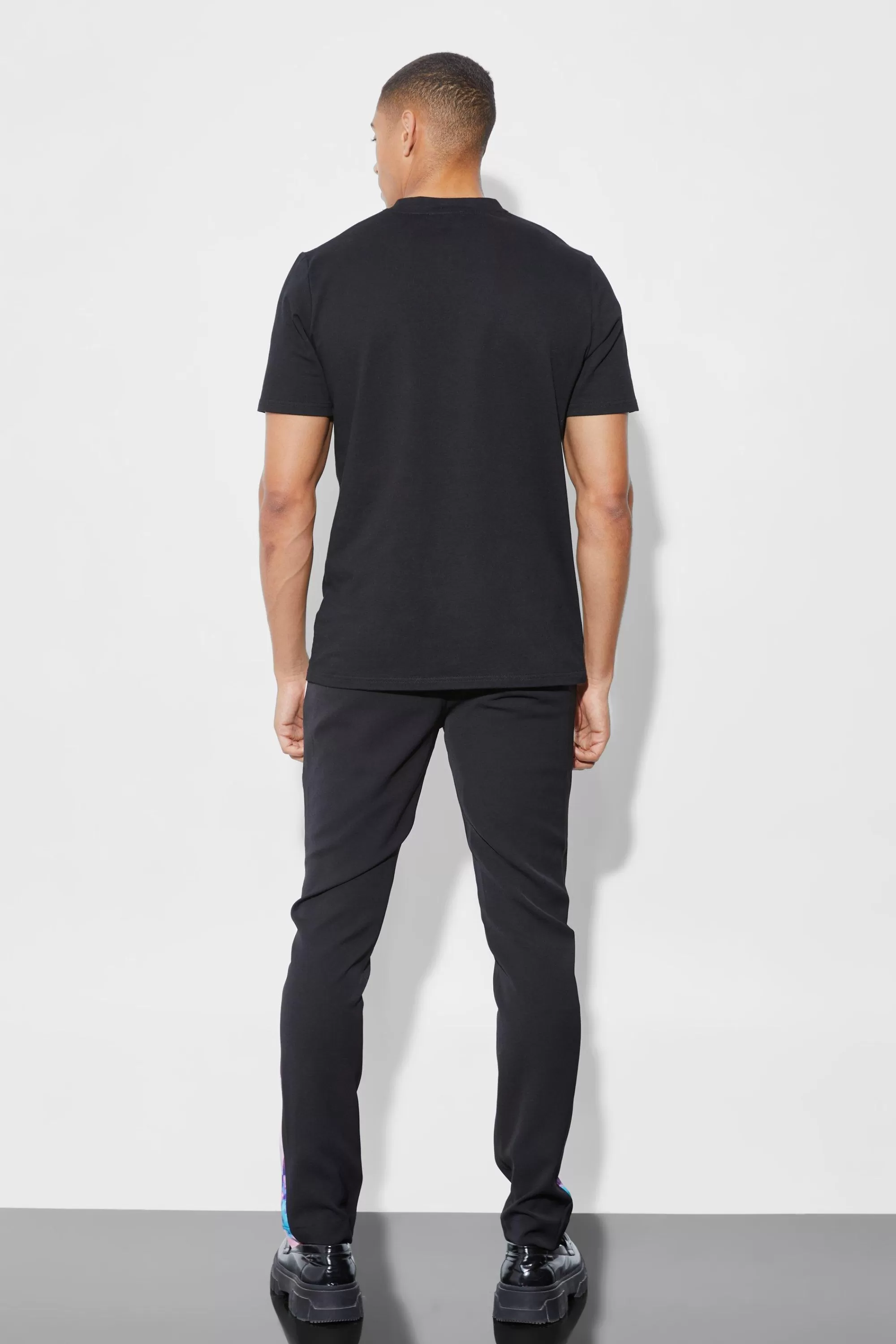 boohooMAN Skinny Tailored Trousers With Blurred Side Tape | UK