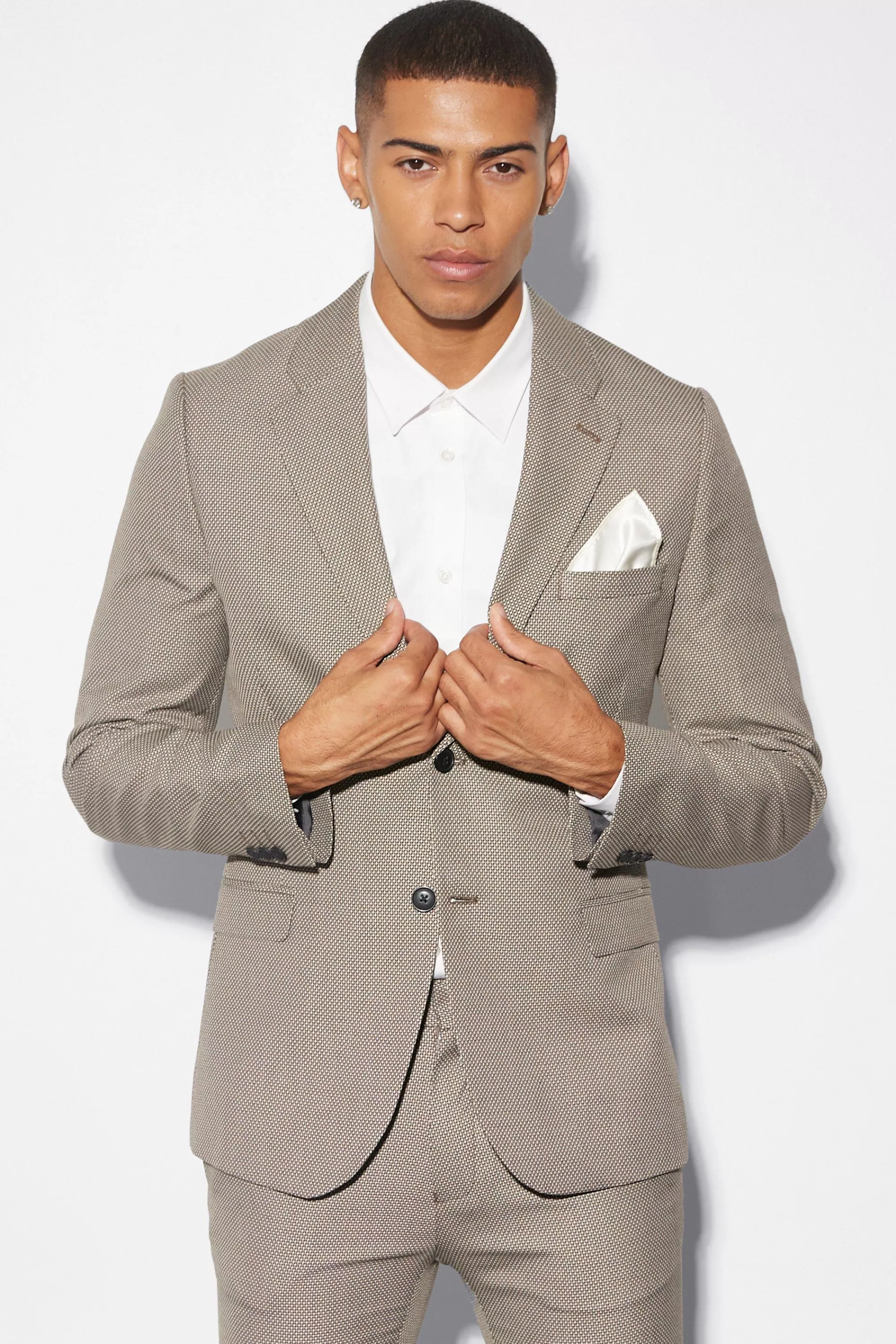 boohooMAN Skinny Textured Suit Jacket | UK