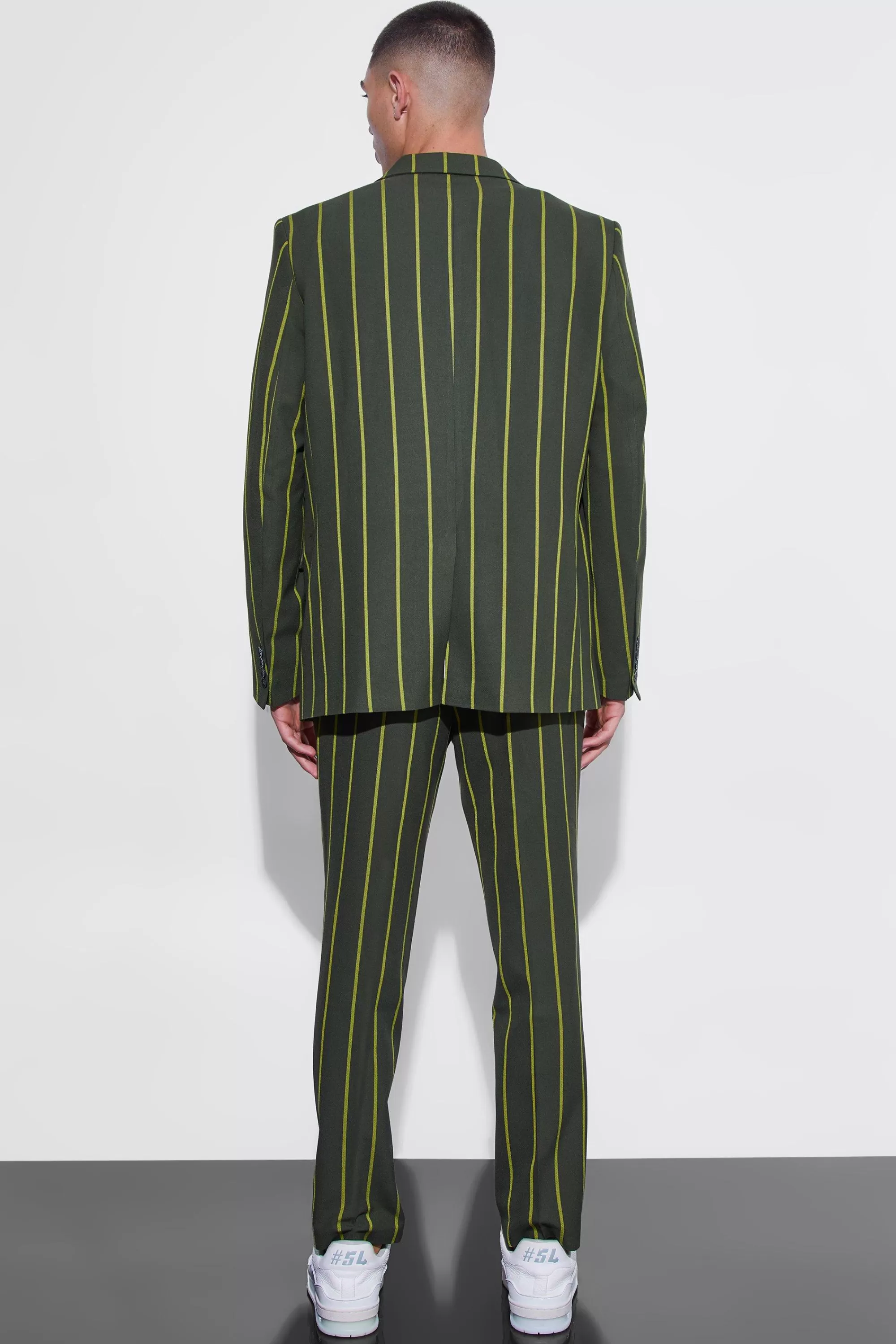 boohooMAN Slim Crop Wide Stripe Suit Trouser | UK