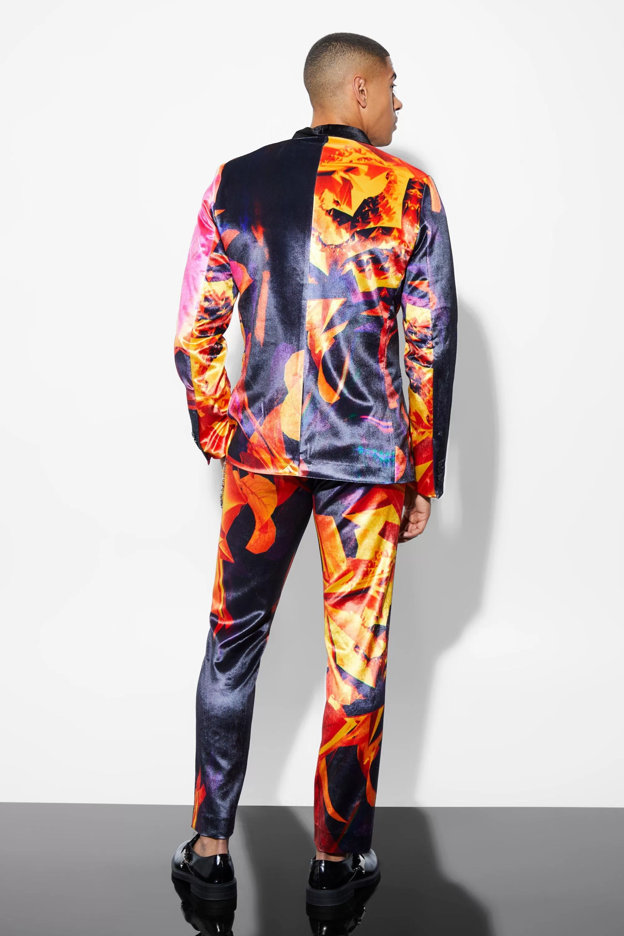 boohooMAN Slim Double Breasted Velour Suit Jacket | UK