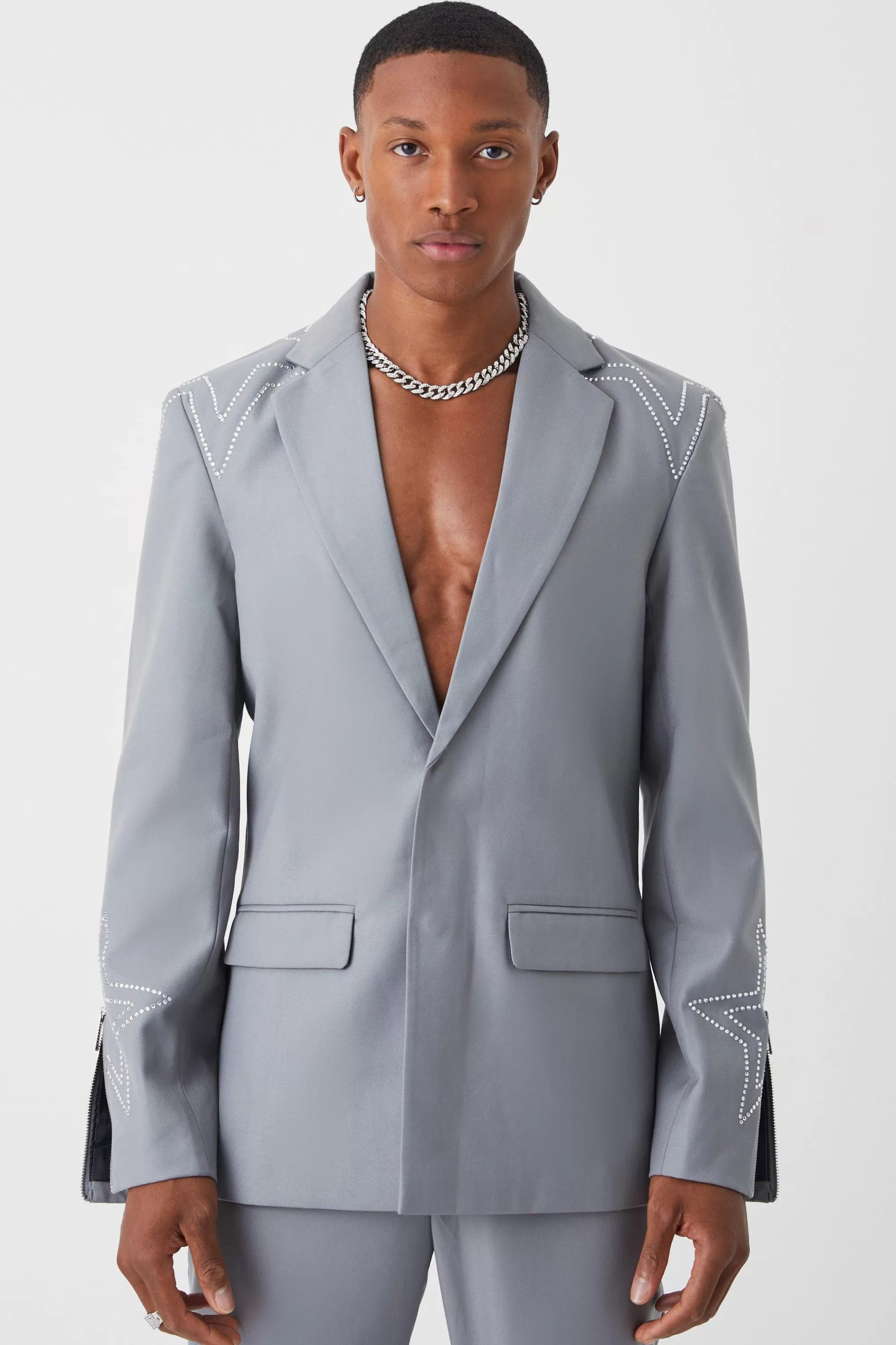 boohooMAN Slim Fit Embellished Suit | UK