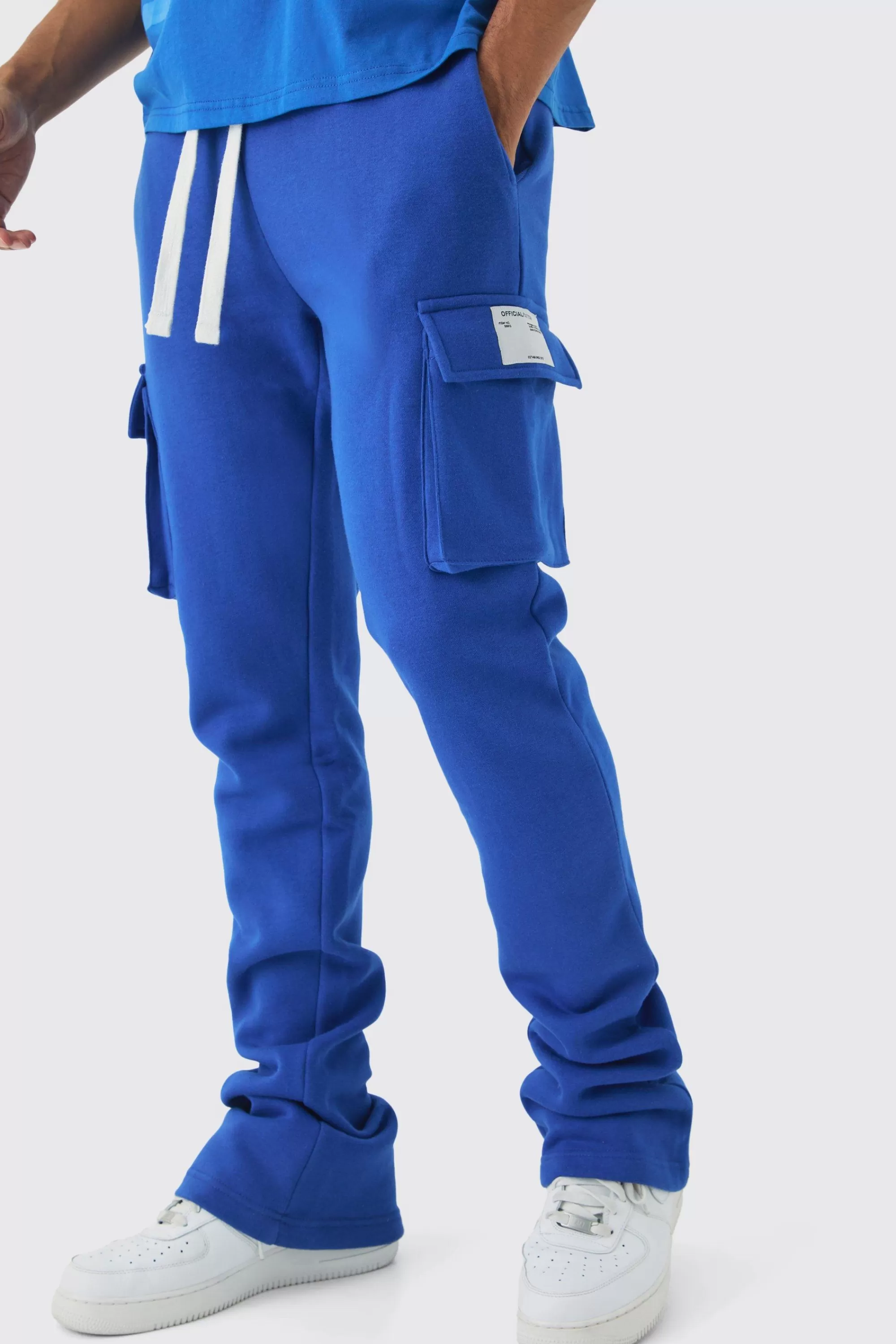 boohooMAN Slim Fit Extreme Stacked Woven Tab Cargo Jogger | UK