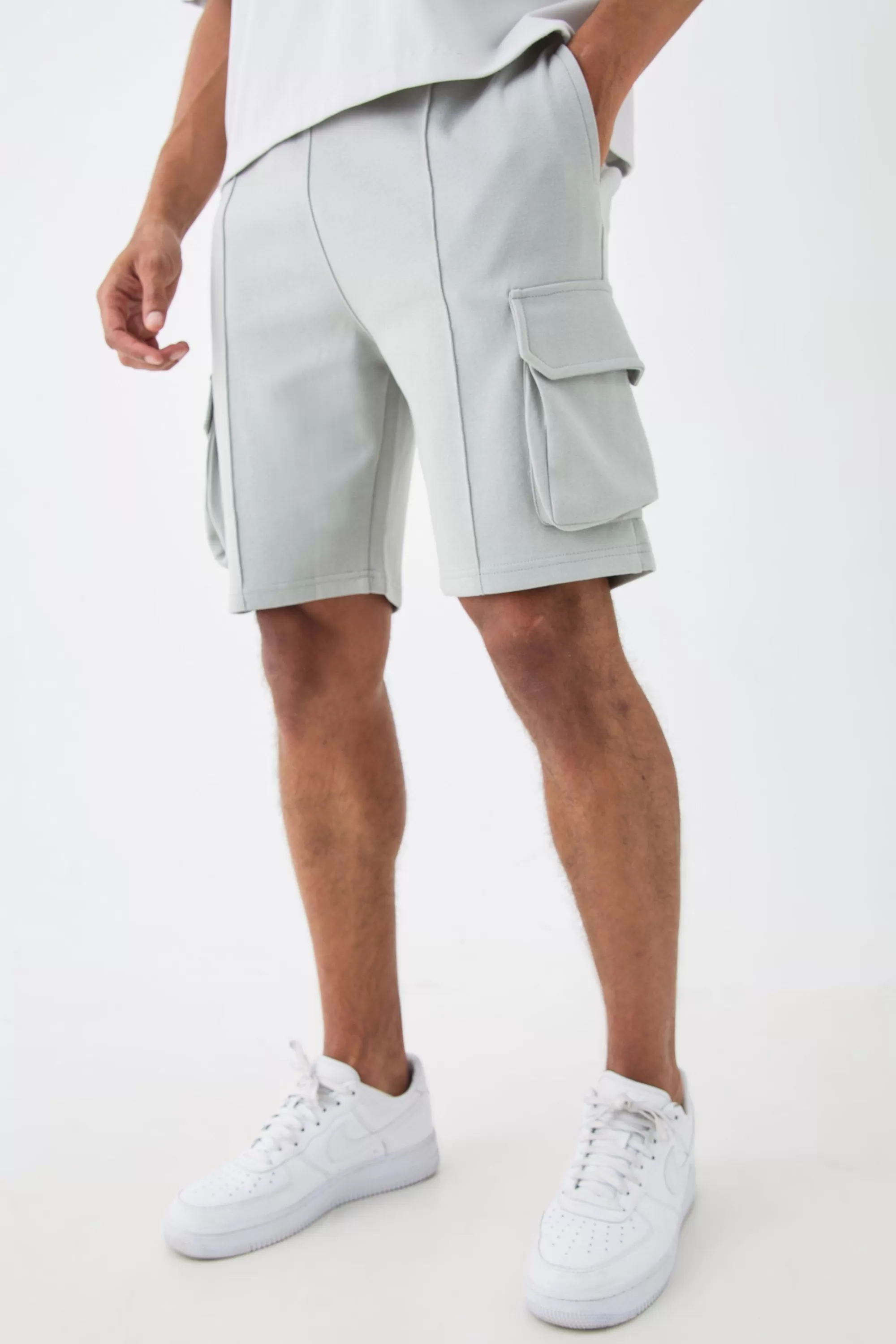 boohooMAN Slim Fit Interlock Pintuck Detail Cargo Shorts | UK