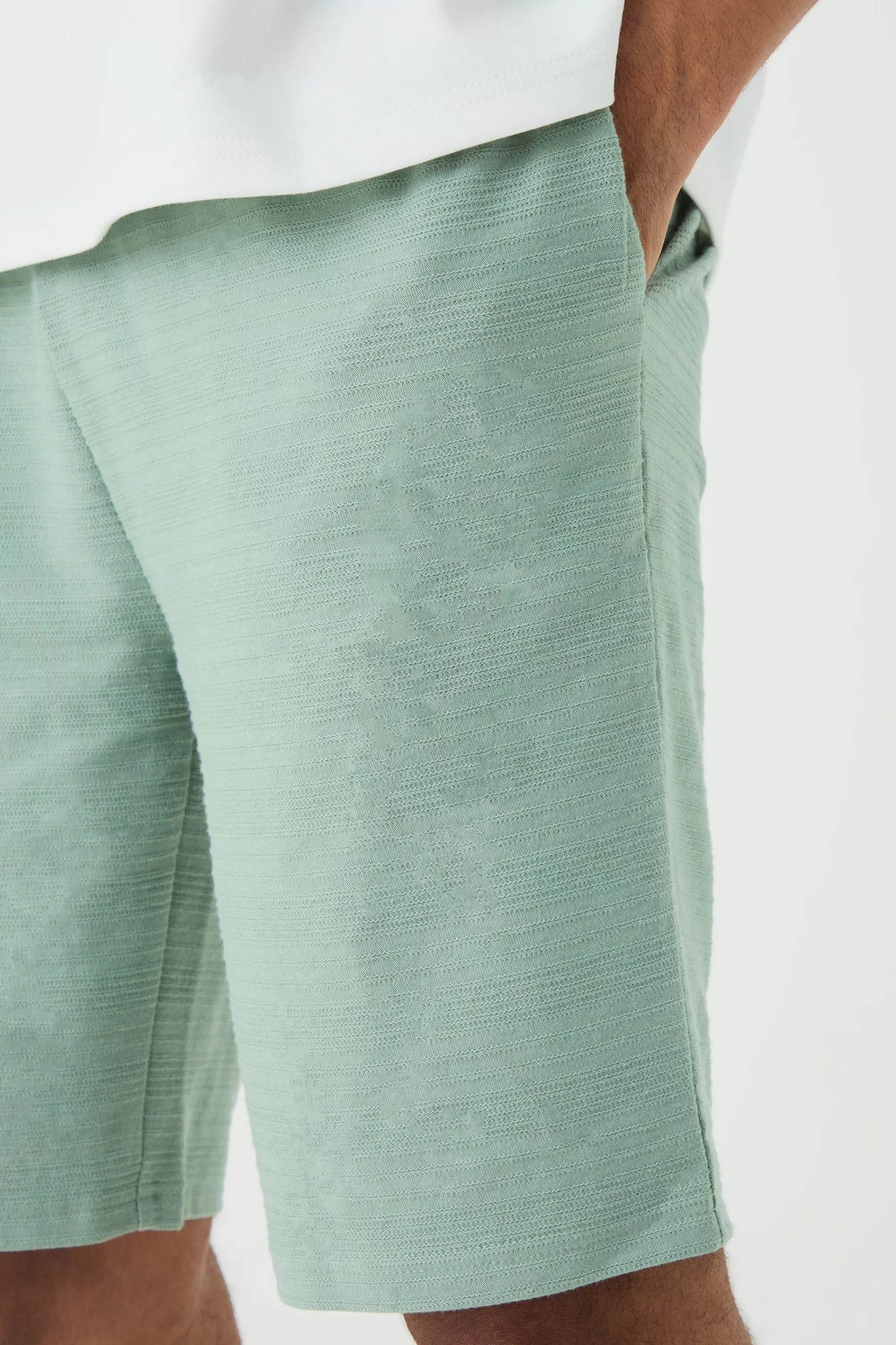 boohooMAN Slim Fit Mid Length Jacquard Stripe Short | UK