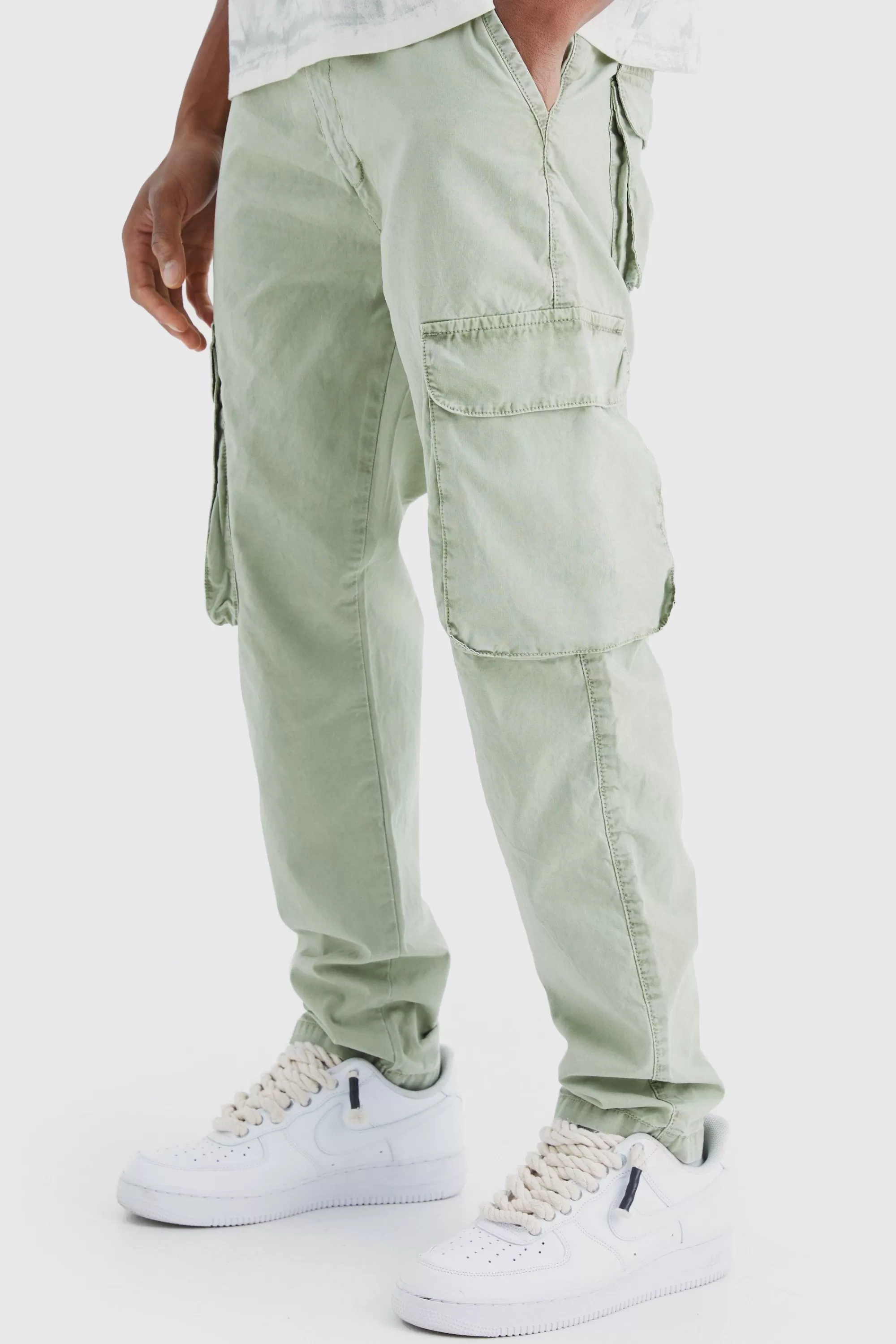 boohooMAN Slim Fit Overdye Acid Wash Cargo Trouser | UK