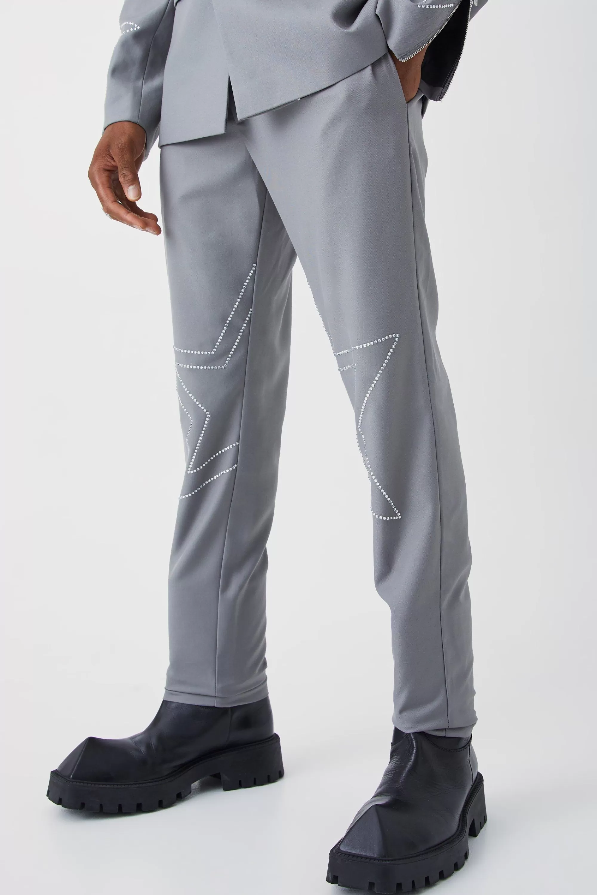 boohooMAN Slim Fit Trouser With Rhinestone Embellishment | UK