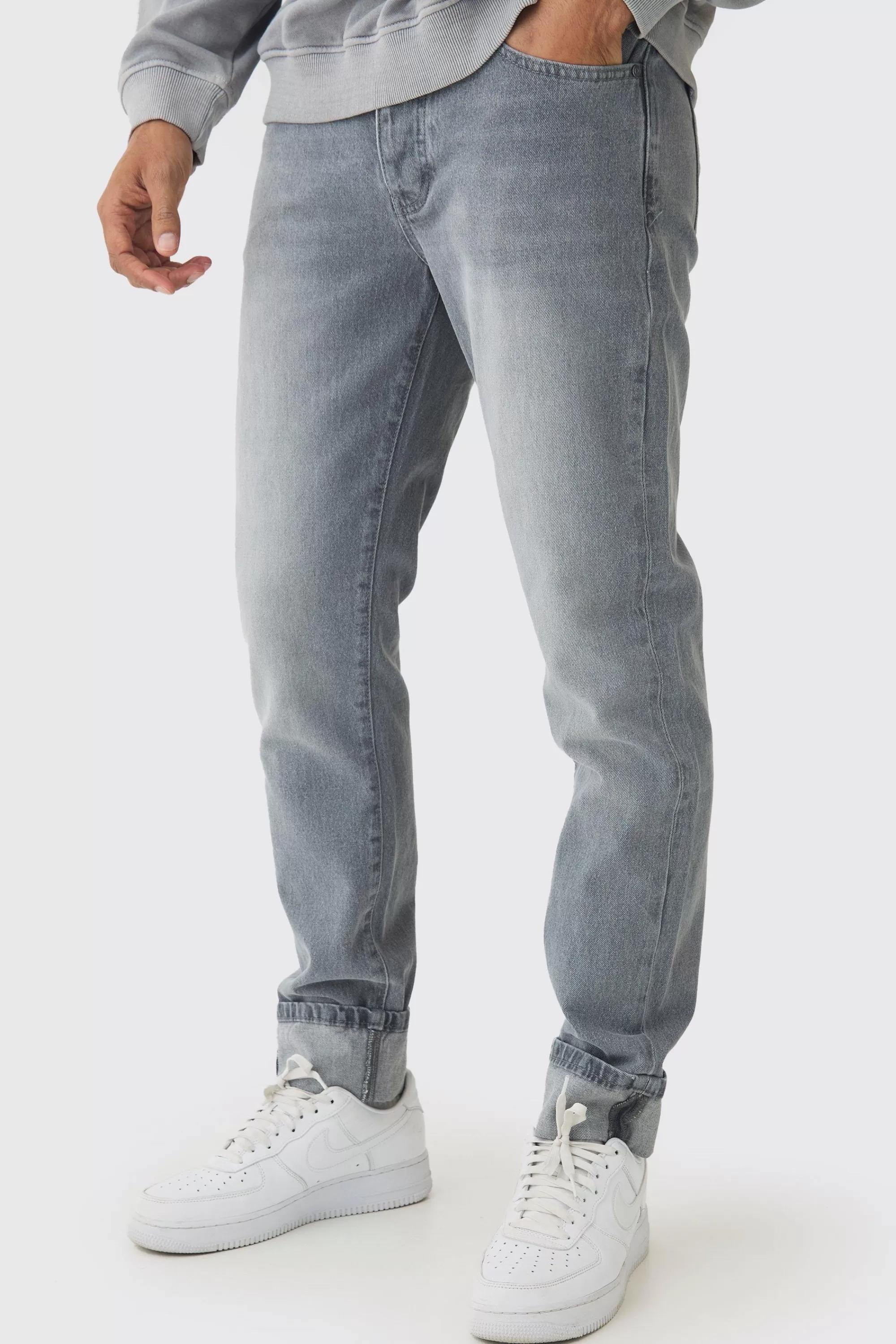 boohooMAN Slim Fit Turn Up Hem Jeans | UK