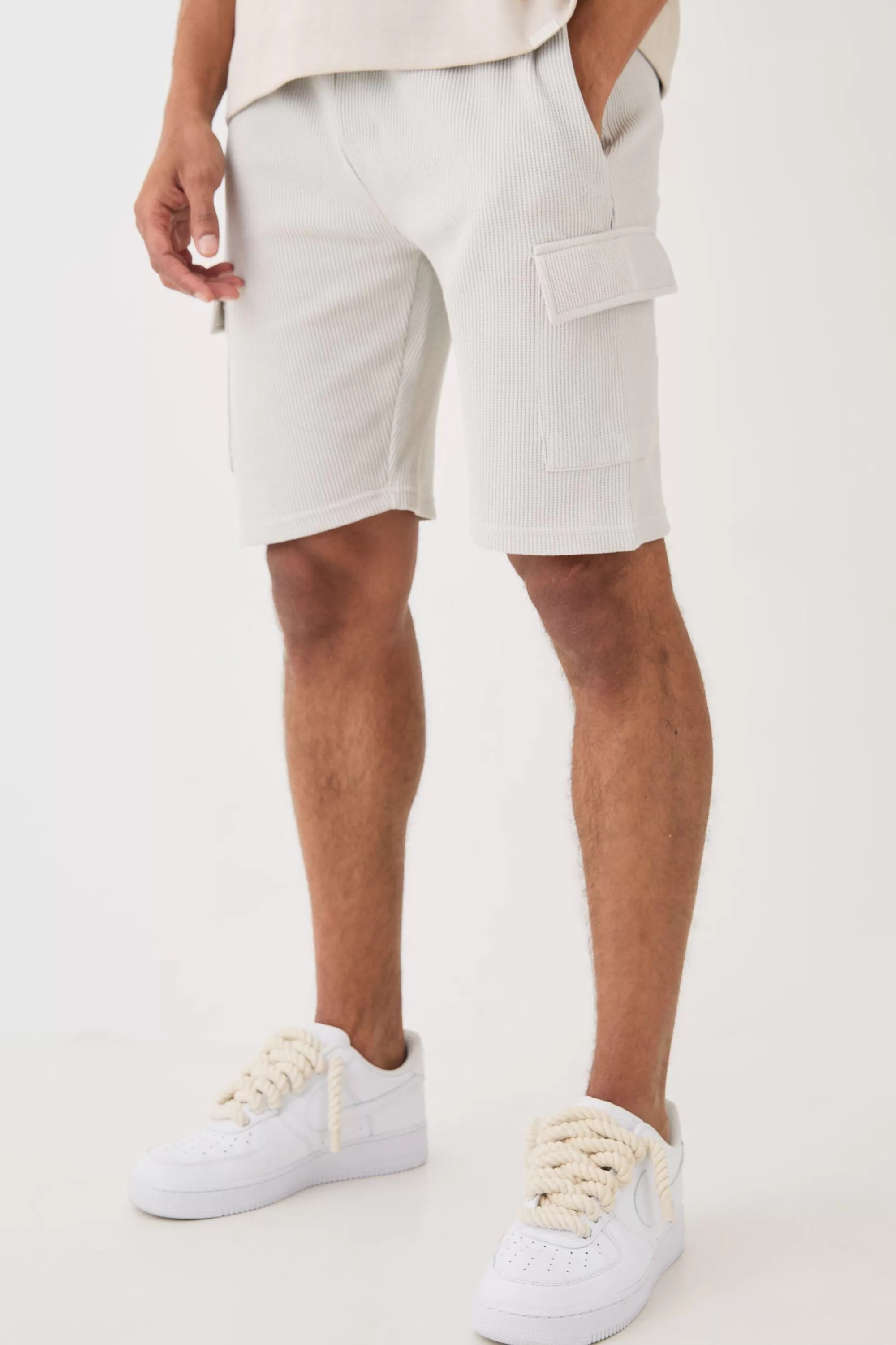 boohooMAN Slim Fit Waffle Cargo Short | UK