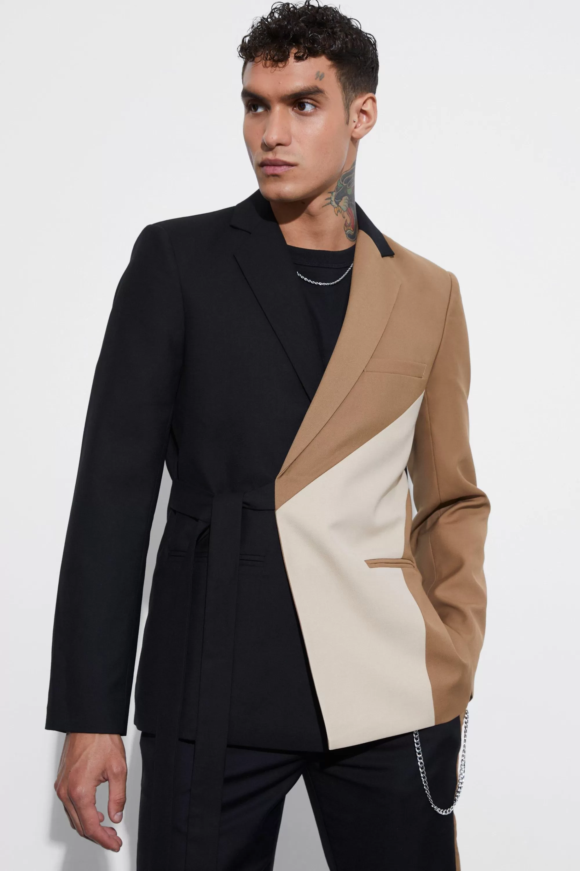 boohooMAN Slim Fit Wrap Panel Blazer | UK