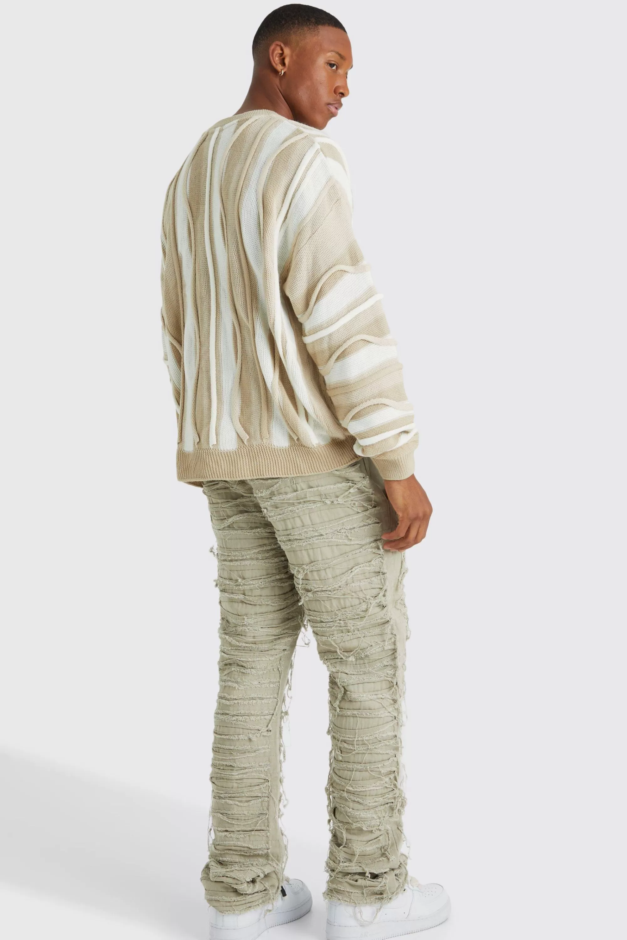 boohooMAN Slim Flare Heavily Distressed Trouser | UK