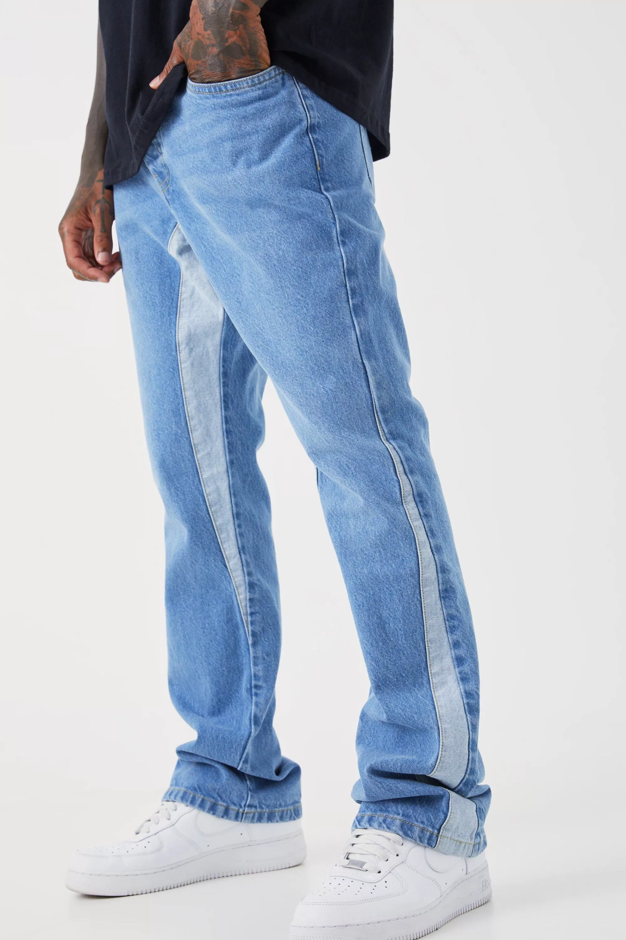 boohooMAN Slim Flare Panel Jeans | UK