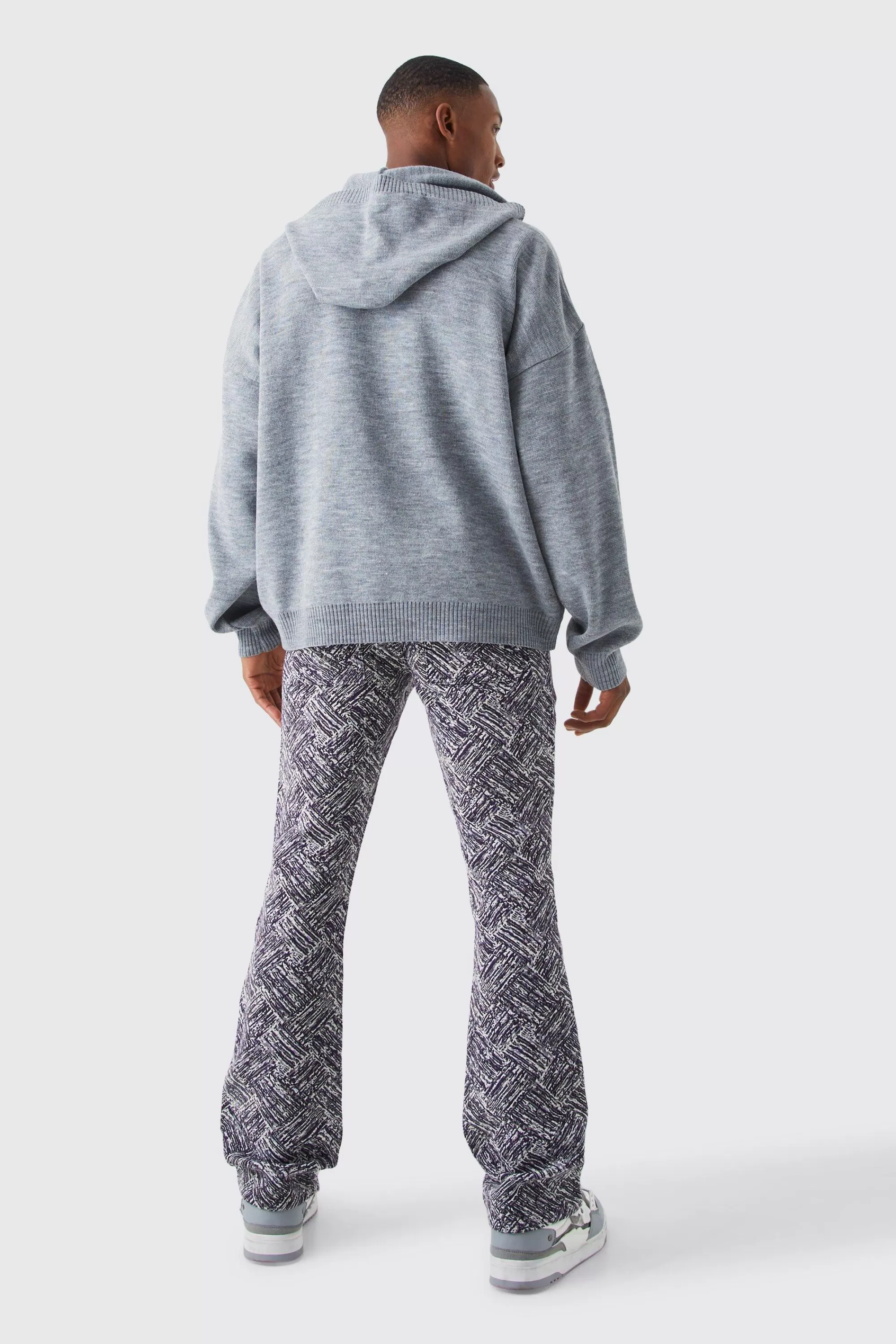 boohooMAN Slim Flare Tapestry Trouser | UK