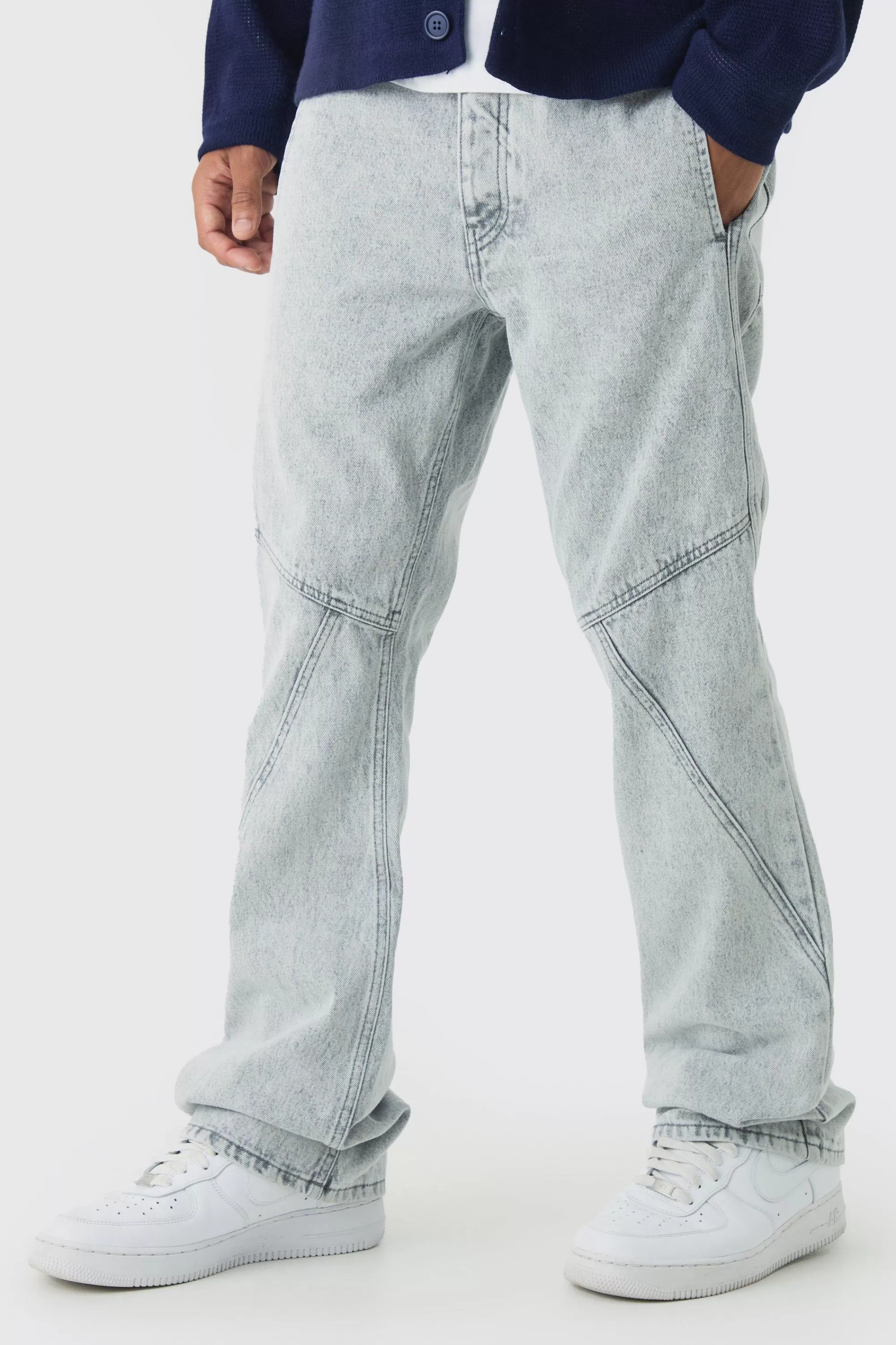 boohooMAN Slim Flared Panelled Jeans | UK