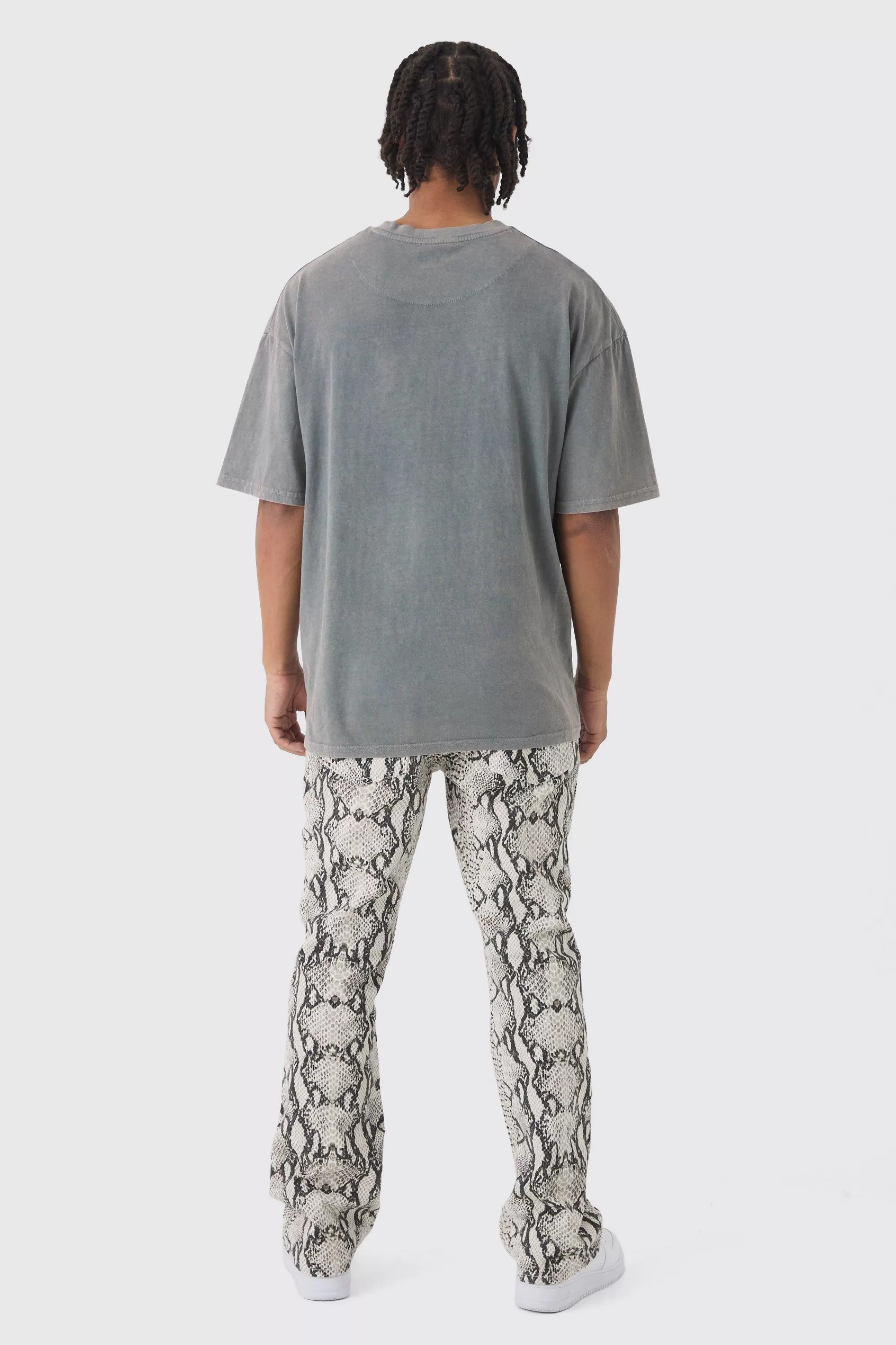 boohooMAN Slim Flared Snake Print Jeans | UK