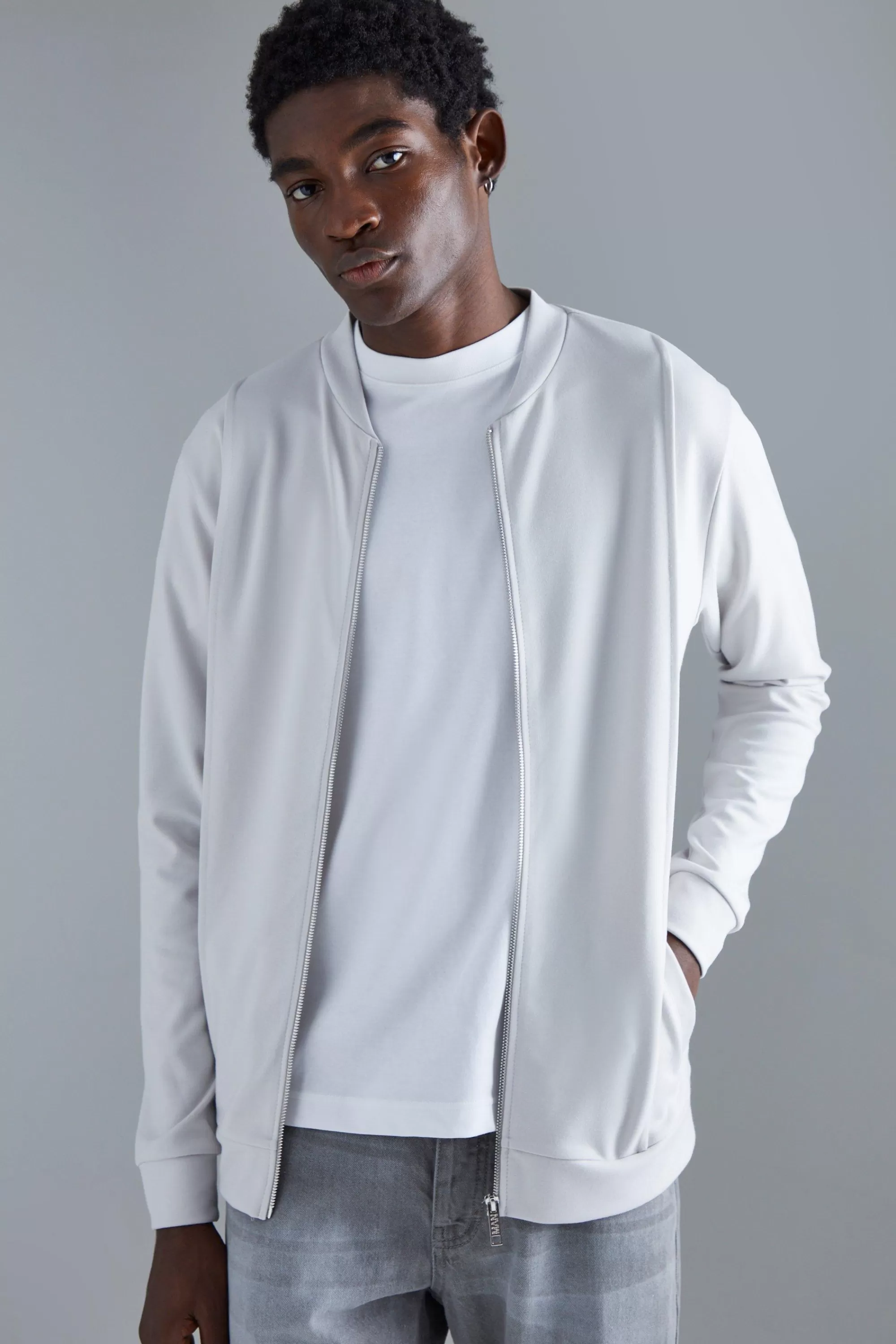boohooMAN Slim Interlock Bomber Jacket | UK
