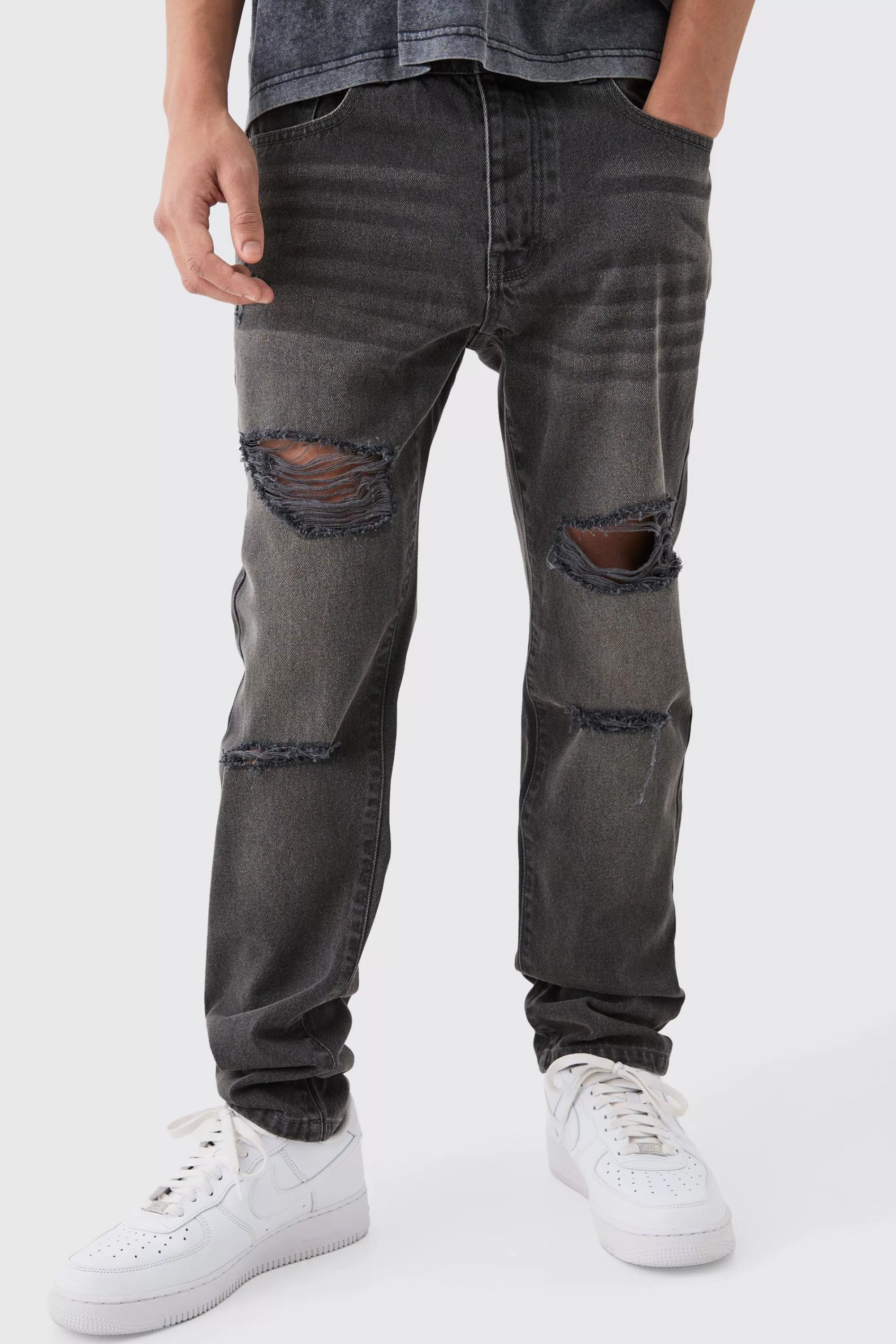 boohooMAN Slim Rigid All Over Rip Jean In | UK