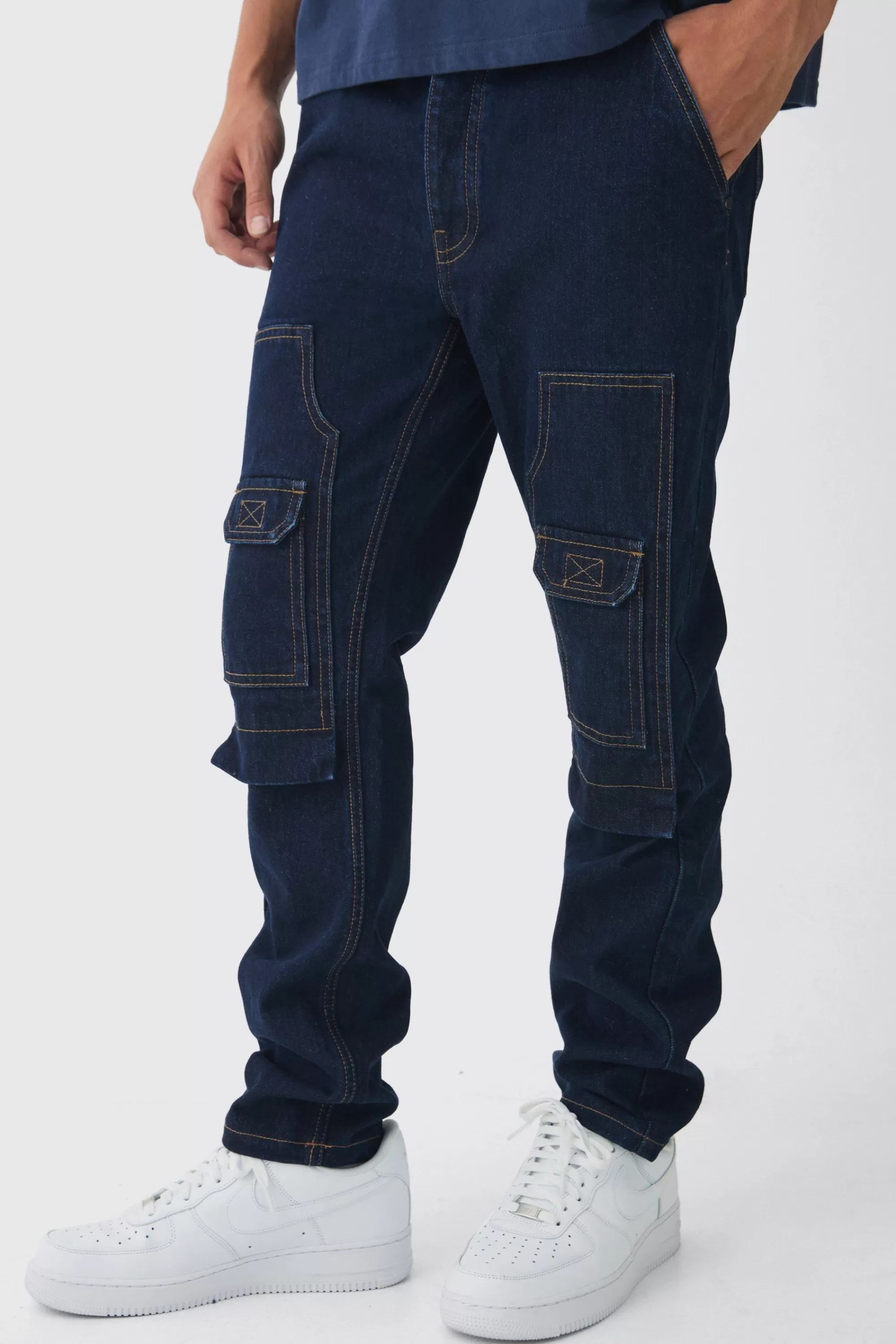 boohooMAN Slim Rigid Cargo Carpenter Denim Jeans | UK