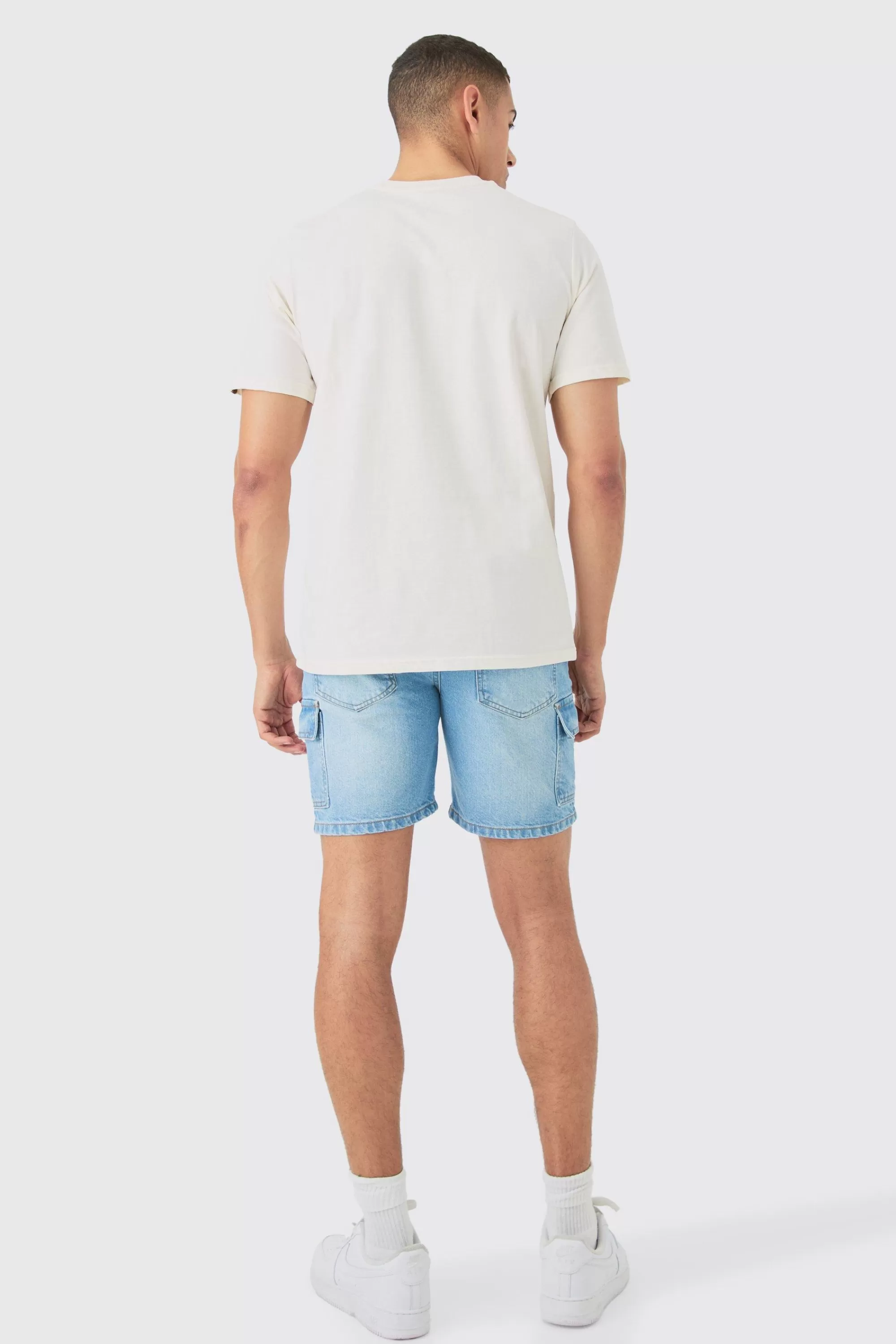boohooMAN Slim Rigid Cargo Denim Shorts In | UK