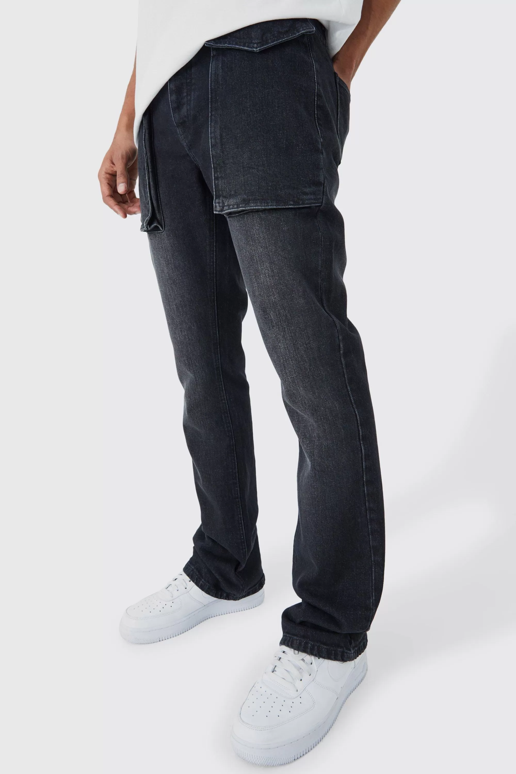 boohooMAN Slim Rigid Flare 3d Pocket Jeans In | UK