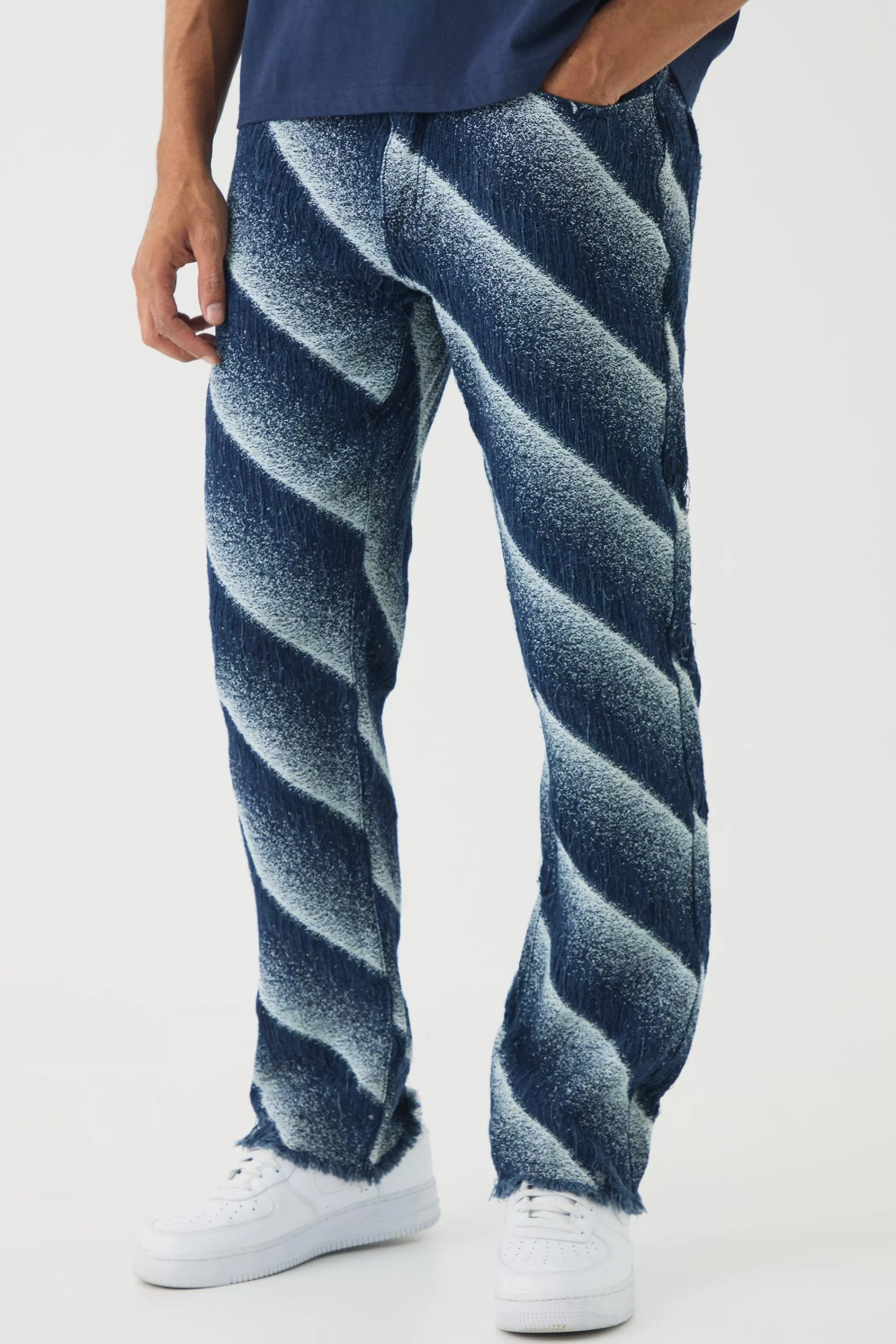 boohooMAN Slim Rigid Flare Distressed Frayed Jeans | UK