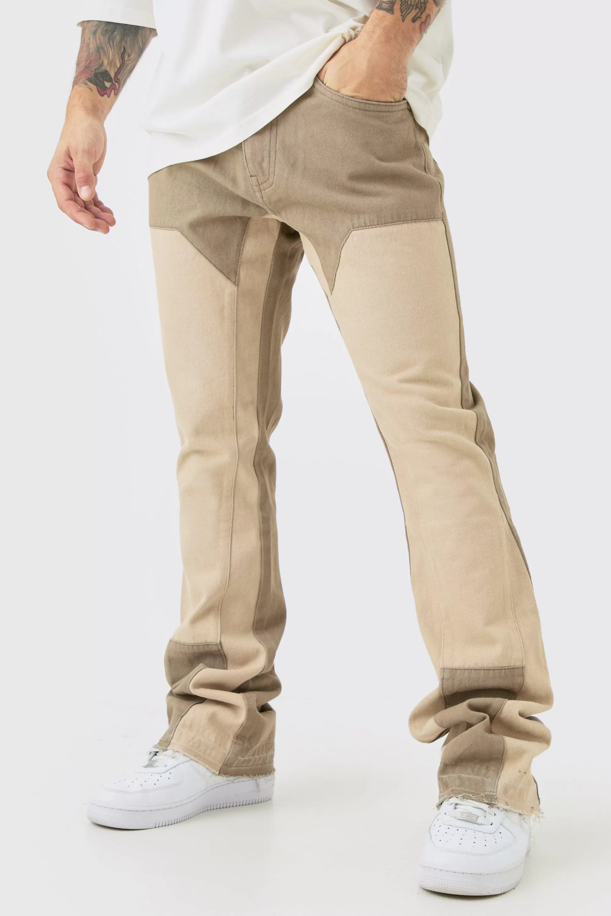 boohooMAN Slim Rigid Flare Overdye Carpenter Jeans | UK