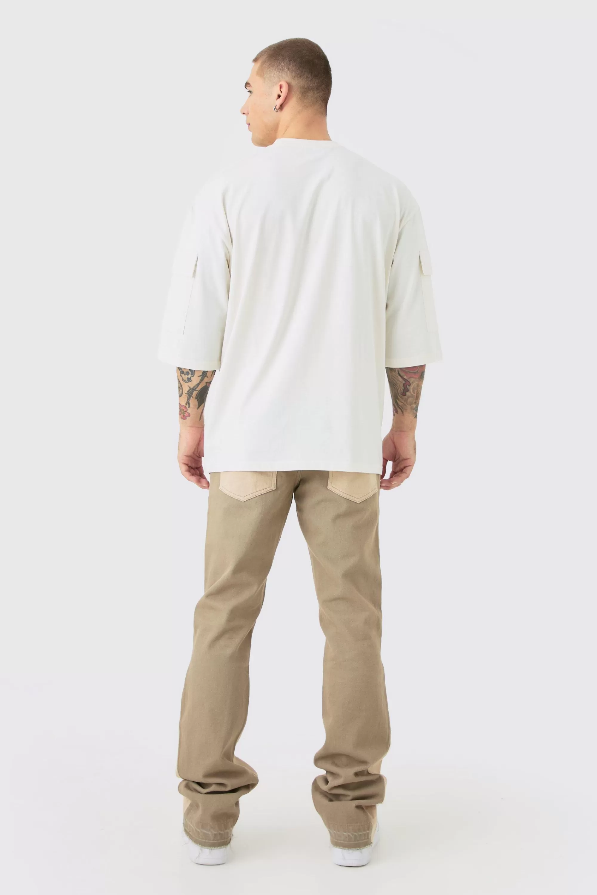 boohooMAN Slim Rigid Flare Overdye Carpenter Jeans | UK