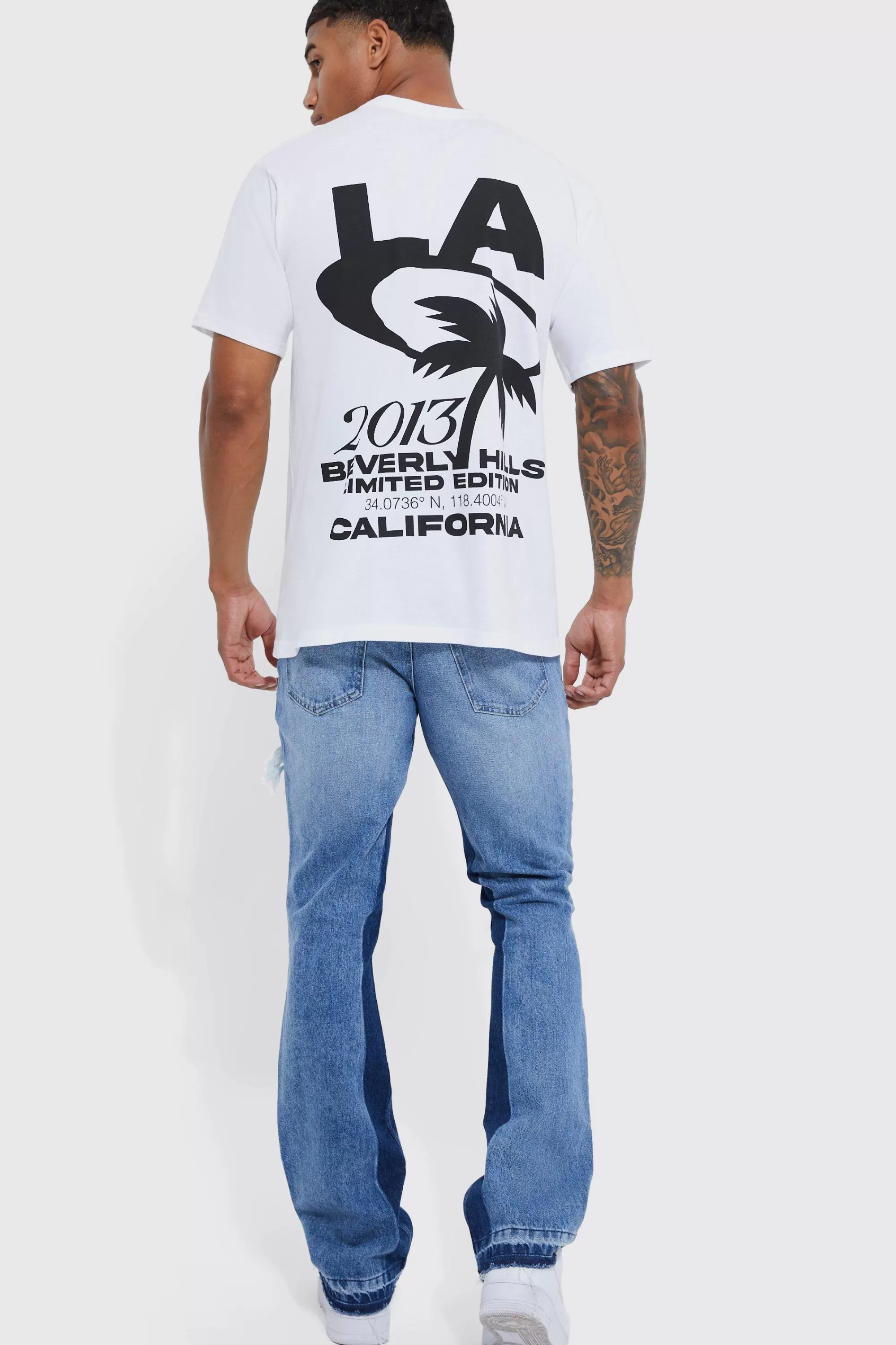 boohooMAN Slim Rigid Flare Panelled Ripped Jeans | UK