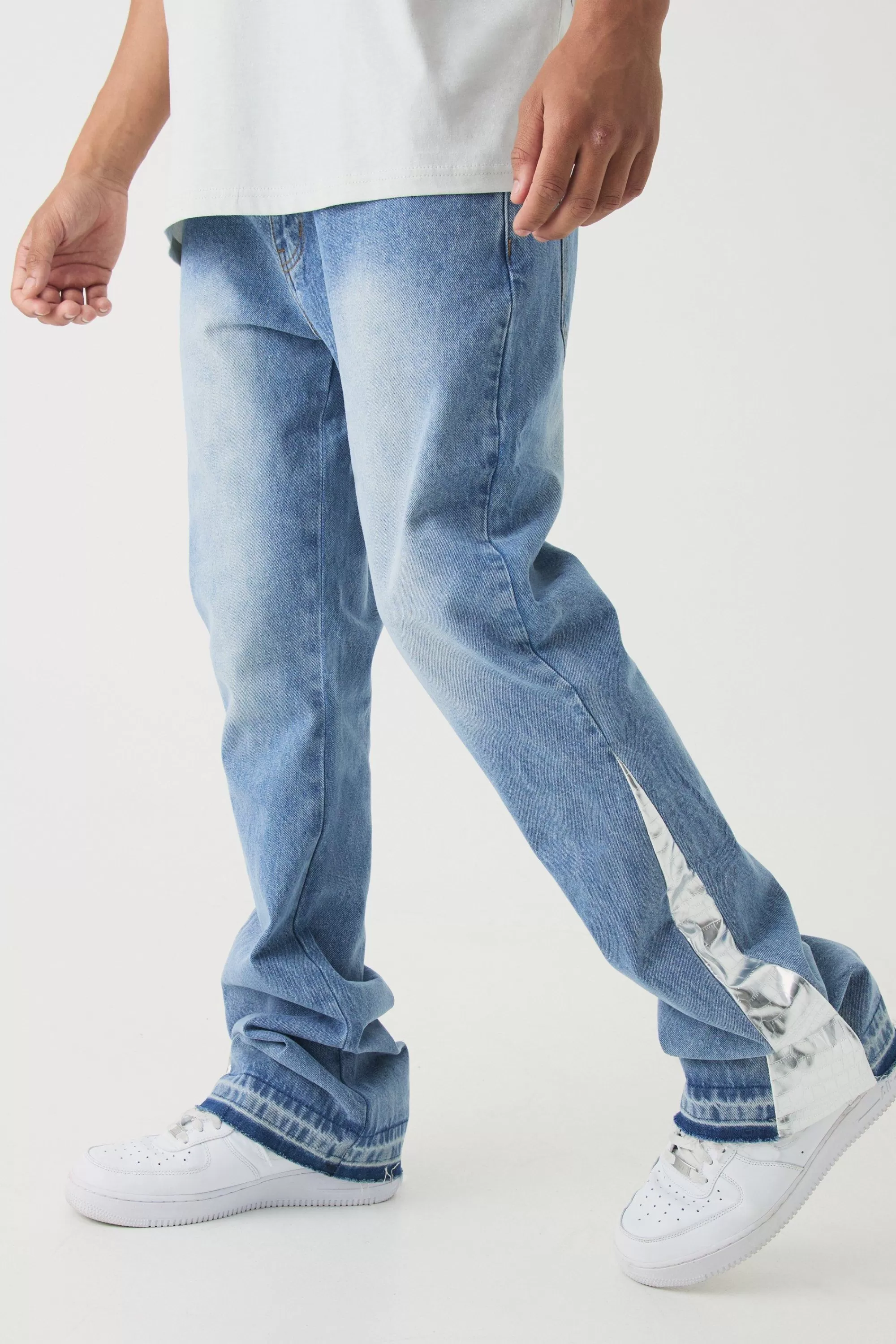 boohooMAN Slim Rigid Flare Pu Gusset Jeans | UK